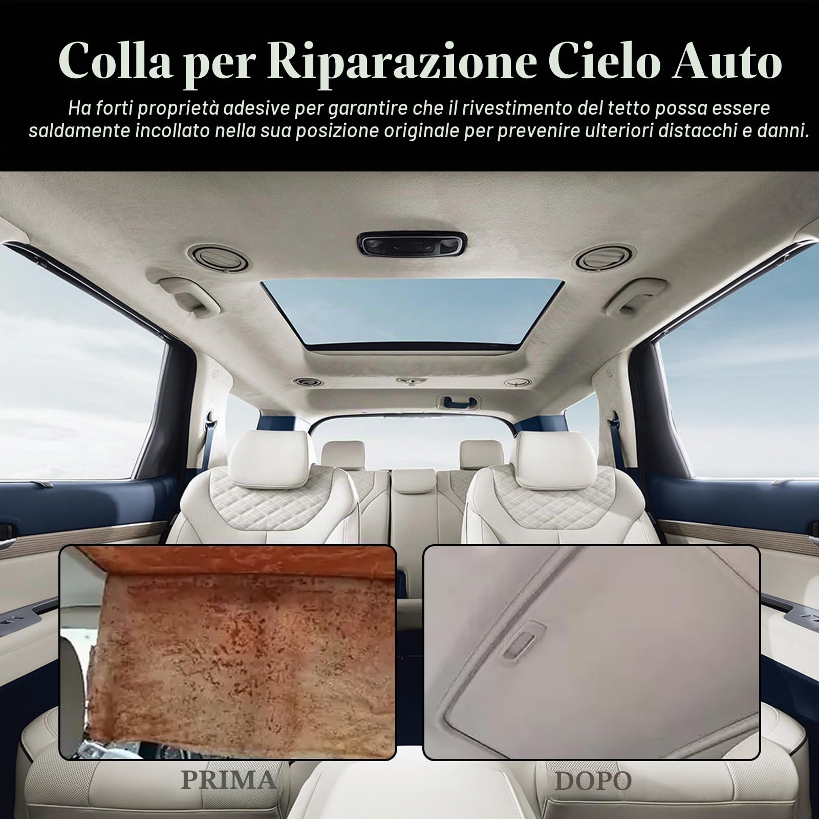 100 ml Headliner Repair Glue, Adesivo di Riparazione per il Cielo dell'auto,Colla per Riparazione del Cielo dell'Auto Adesivo Potente per Tessuto e Interno,per Tutti i Tipi di Pelle, con Pennello