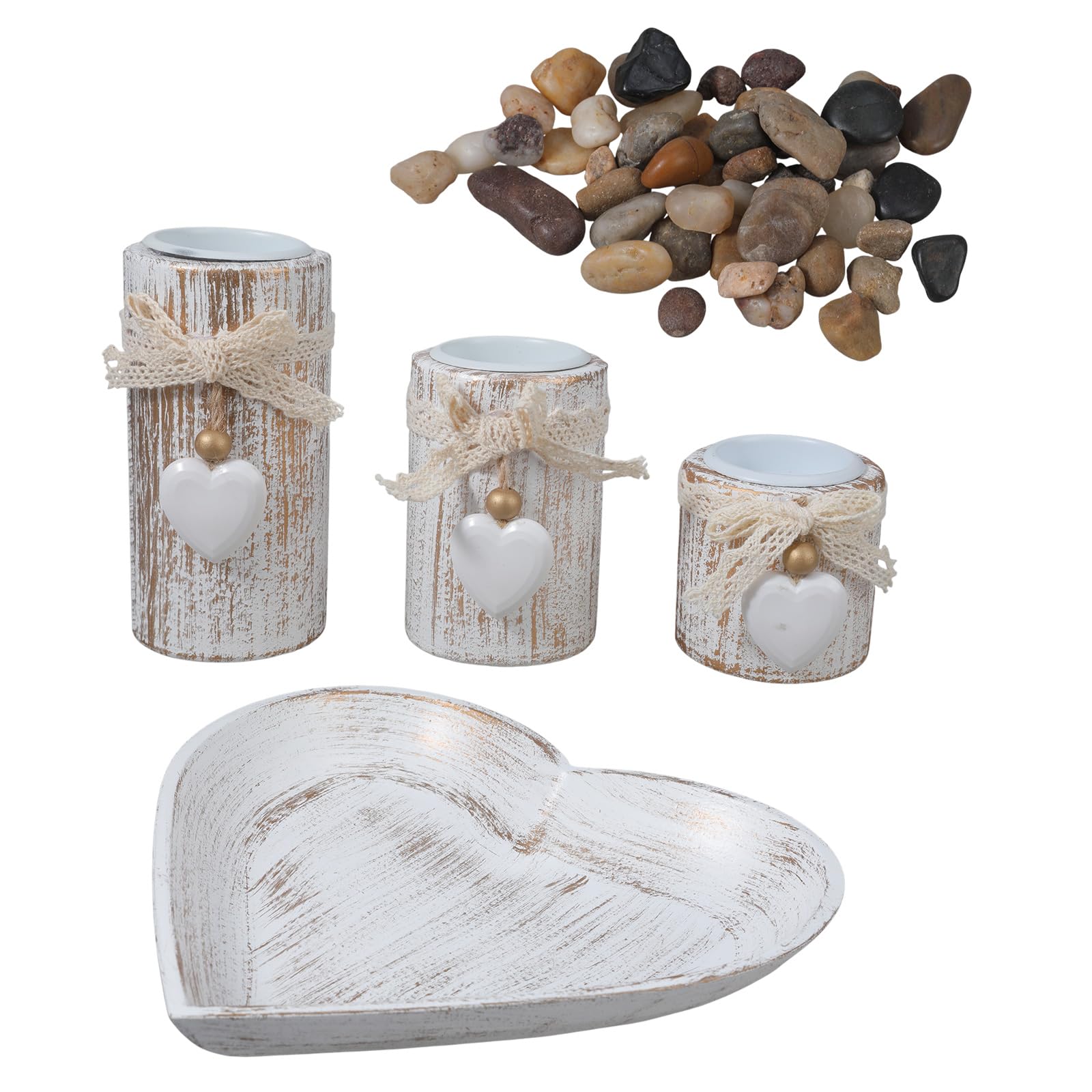 Xjdzineq 3Pcs Wood Holders with Heart Shape Tray Tealight Candlesticks for Romantics Wedding Valentines Day Table Decors Antique Wood Tealight Holders Candlestick