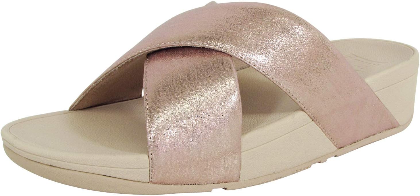 FitFlop Womens Lulu Cross Glitz Slide Sandal Shoes, Rose Gold, US 11
