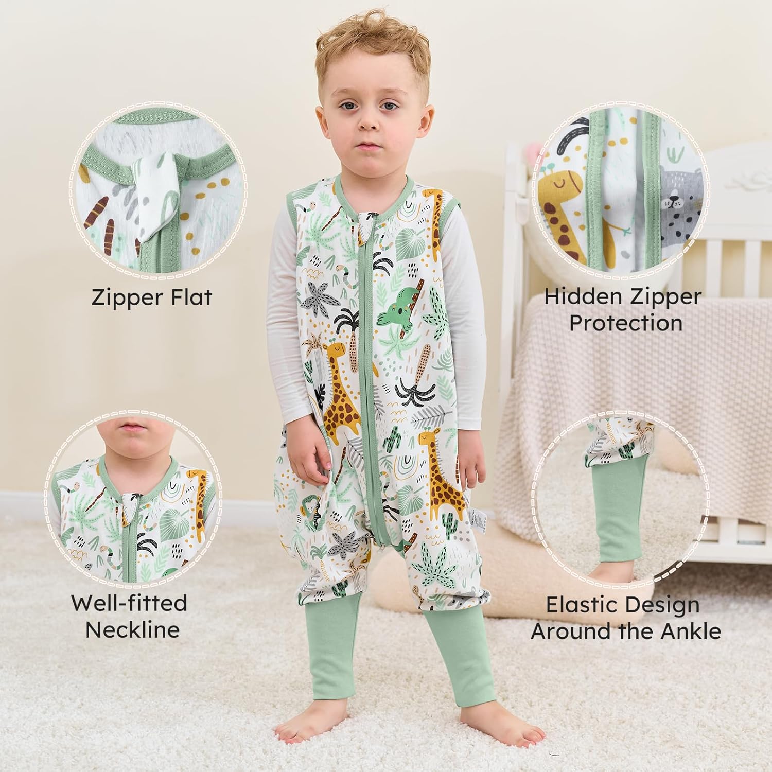 Yoofoss Toddler Sleep Sack With Feet 3-4T 100% Organic Cotton Baby Sleep Sack with Legs Toddler Wearable Blanket with 2-Way Zipper - Image 4