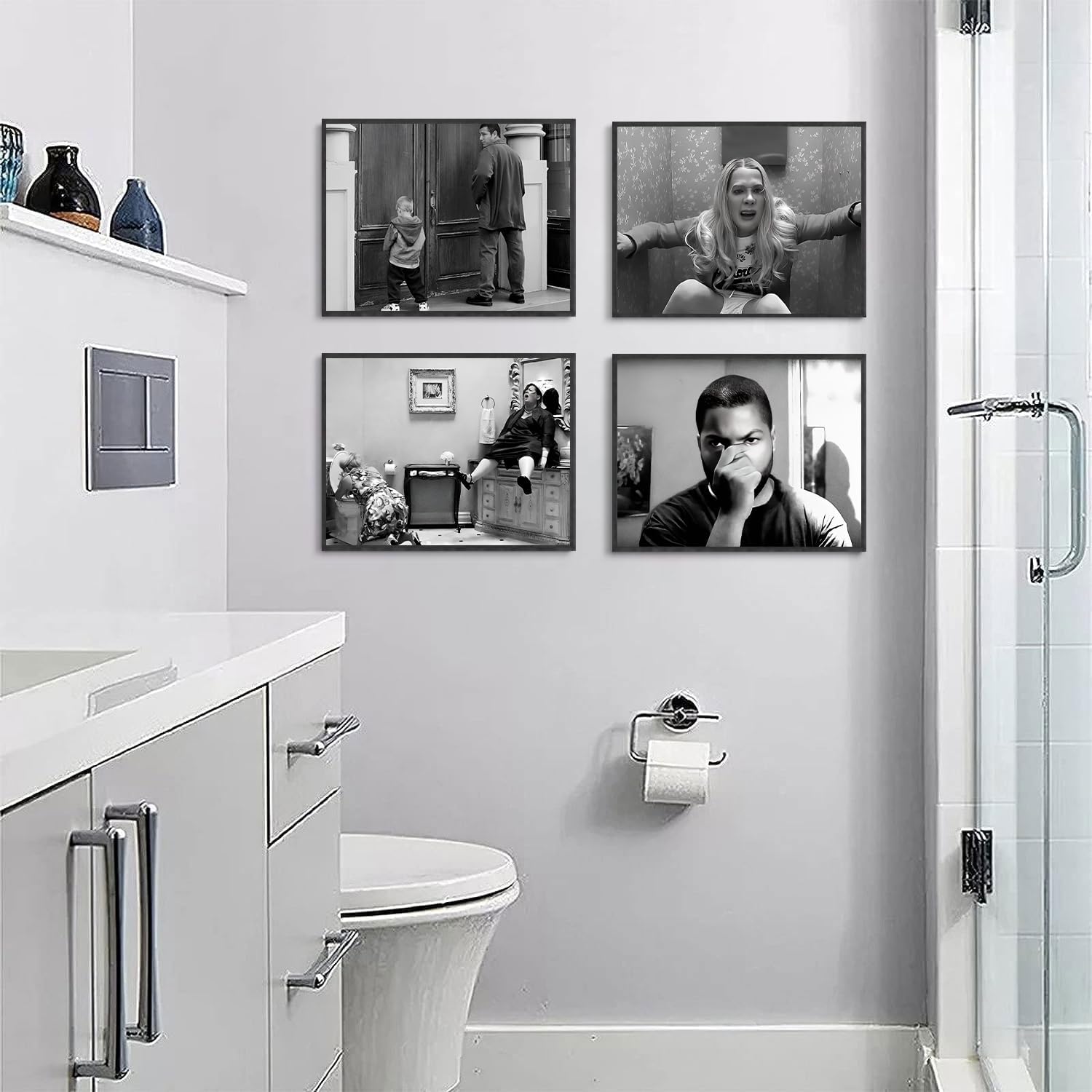 9 Pcs Funny Bathroom Wall Art Vintage Dumb and Dumber Comedy Movies Paintings Prints Posters Black and White Funny Humor Smell Canvas Wall Decor for Toilet Restroom Home Decor 8x10inch Unframed