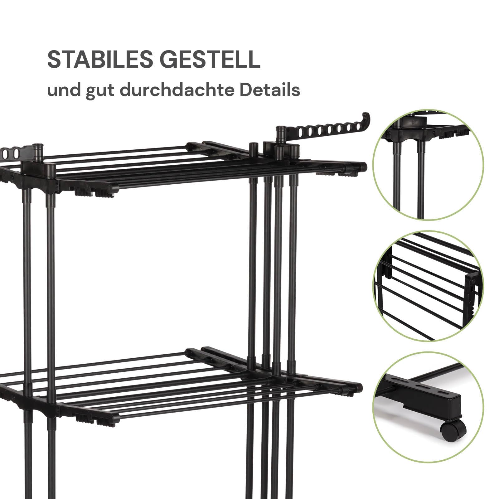 Vitapur Wäscheständer VertyDry Duo, Vertikaler Wäscheständer, 3-stufiger Turmwäscheständer Holz, Platzsparender Hoch Standtrockner für Balkon, XXL Wäschetrockner Ständer