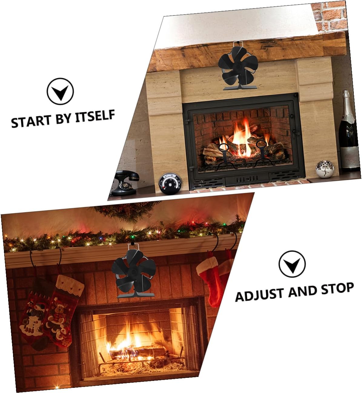 Mini 5-blade Heat Powered Fireplace Fan Silent Stove Air Circulator Black for Wood Stove Heating Efficiency