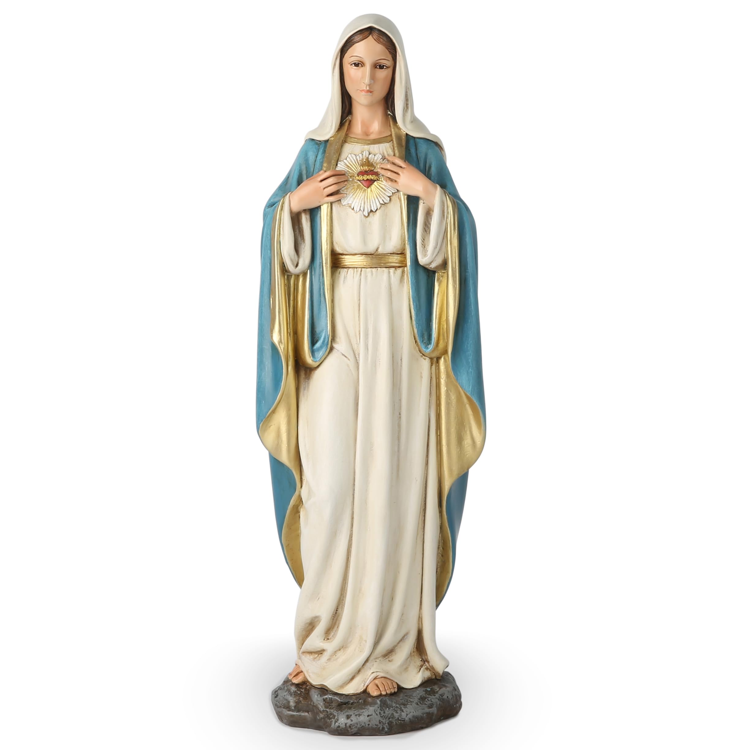 BC Catholic Immaculate Heart of Virgin Mary Statue, 16.5" H Holy Mother Figure for Altar, Religious Gift Home Decor Renaissance Sculpture Handmade by Buildclassic