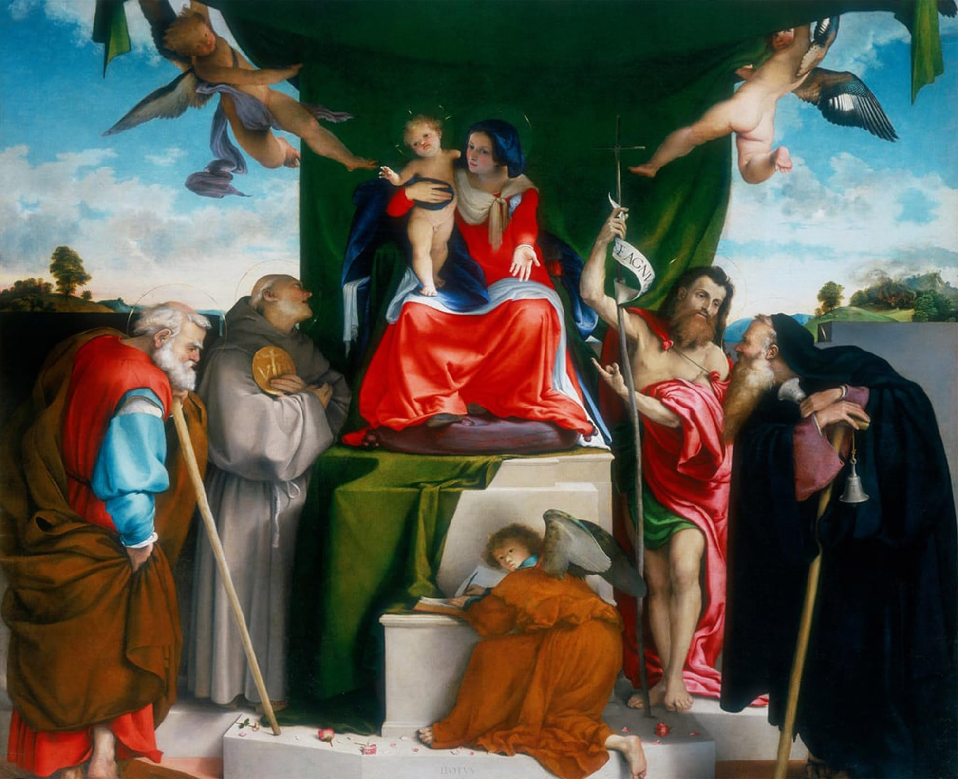SERENDIPITP Retro Picture Poster Wall Art Pictures Painting Lady and Child Enthroned with Angels and Saints by Famous Artist Wall Art Canvas Print for Wall Decor 60x90cm