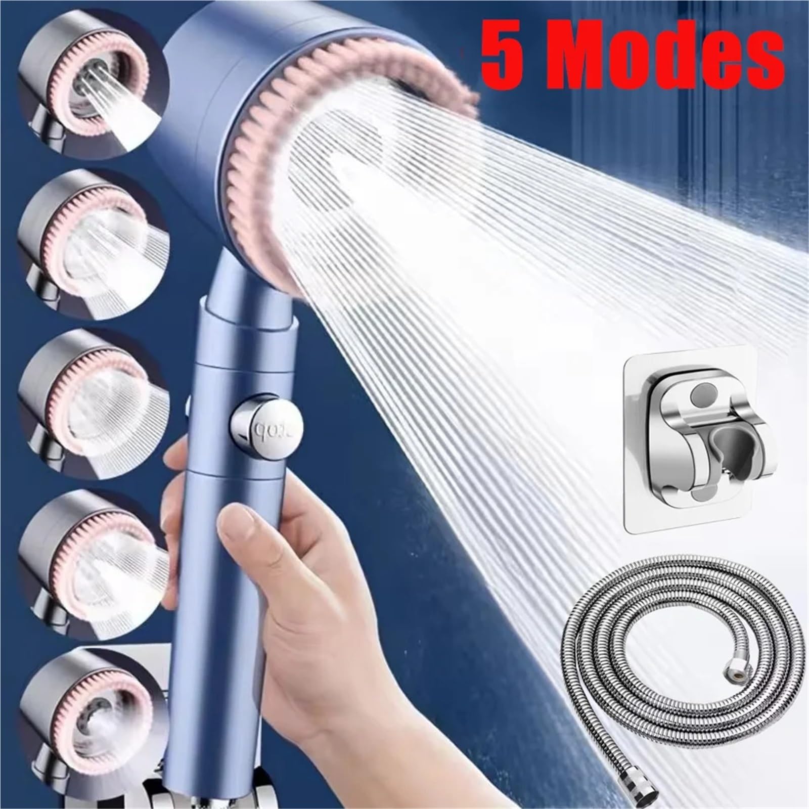 Soffione Doccia ad Alta Pressione con 5 modalità - Soffione Doccia Portatile con Filtro per Il Risparmio idrico, Completo di Tubo Flessibile e Supporto per Il Bagno, Che Aumenta Il