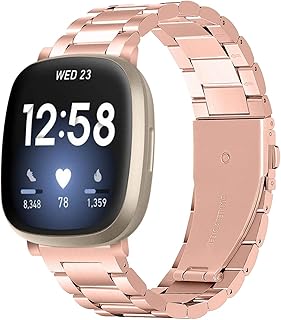 Limque Stainless Steel Band Compatible with Fitbit Versa 4 / Versa 3 /Fitbit Sense 2 / Sense, Adjustable Metal Watch Bands Braceletsï¼ŒWristband Replacement for Women Men