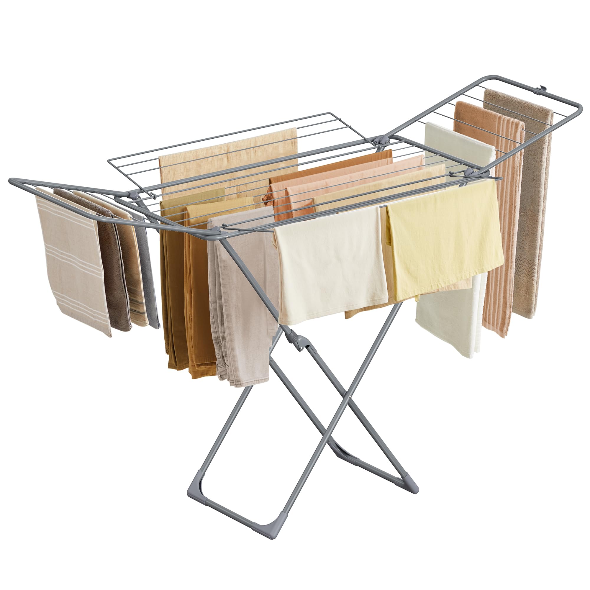 SONGMICS Metal Folding Clothes Drying Rack – 4 Gullwings Gra