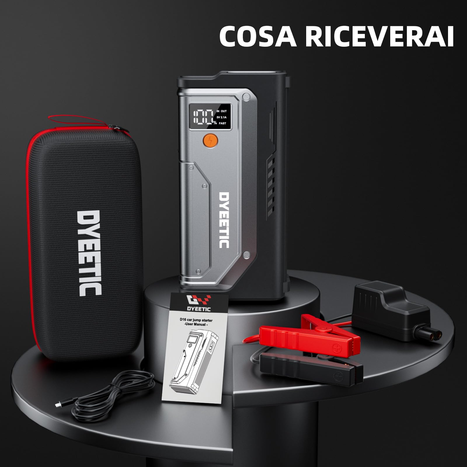 Avviatore Batteria Auto 6000A, Avviatore di Emergenza per 12V Auto/Moto (Tutti Gas o 10L Diesel), Starter Batteria Portatile Booster Avviamento con Torcia a LED, Cavi di Avviamento