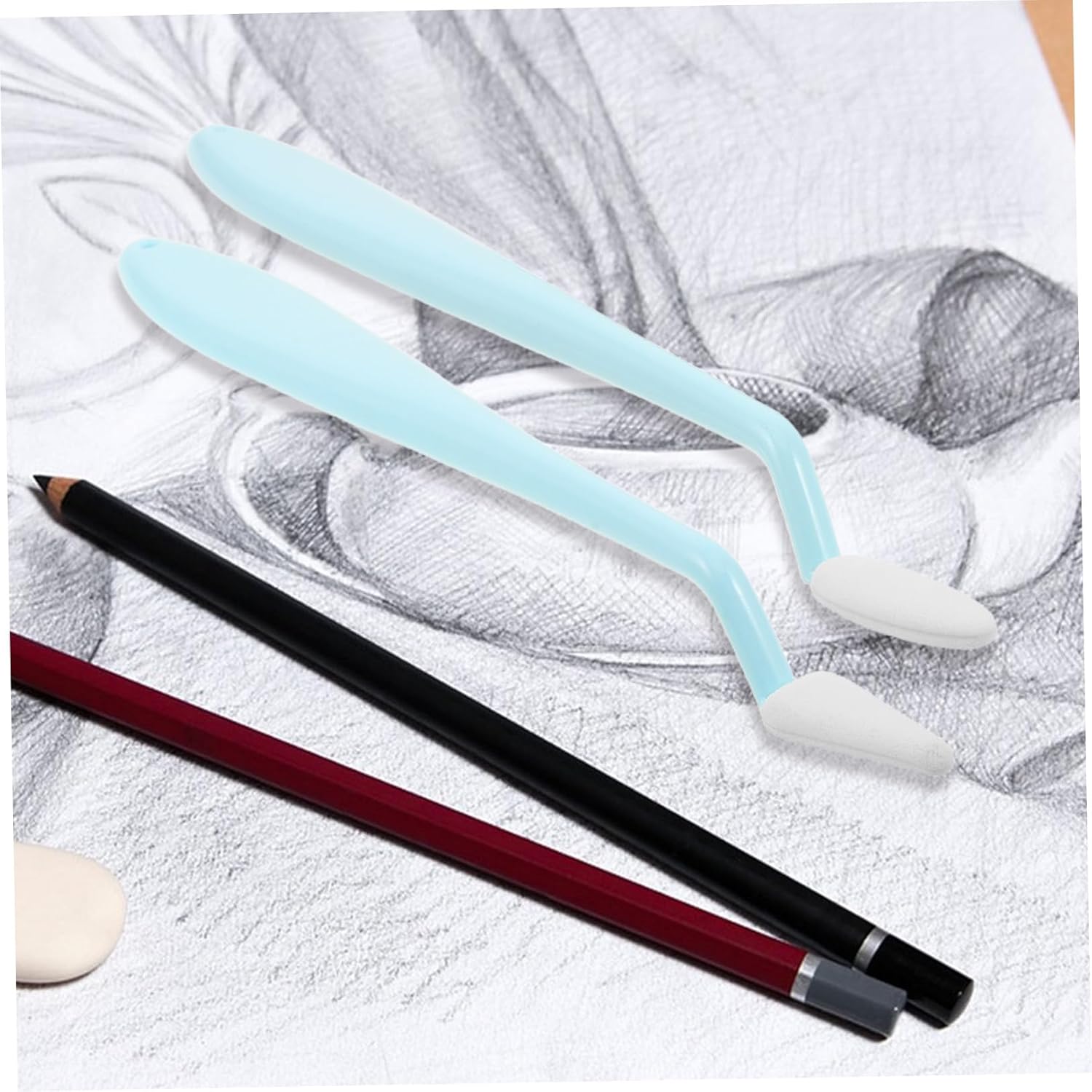 Beatifufu Blending Stumps Sketch Drawing Tools Set with Replaceable Sponge Wipers, Paper Blenders for Charcoal and Pastel Art, 3 Sets Macaron Blue, for Artists and Students