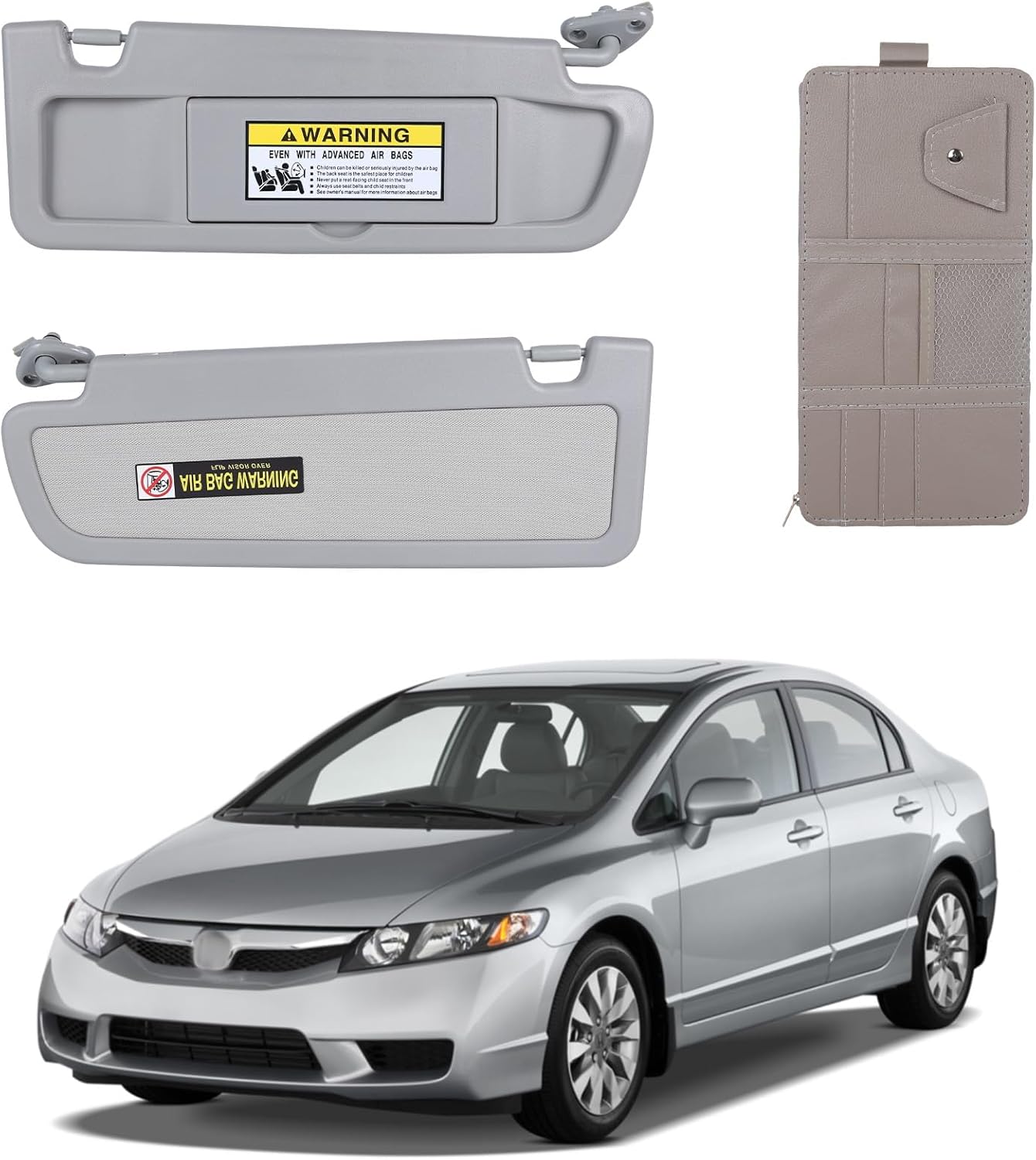 Right Side Sun Visor Fits for 2006-2011 Civic Light Gray with Storage Bag Fits 83280-SNA-A01ZA 83230-SNA-A01ZC Light Grey Right