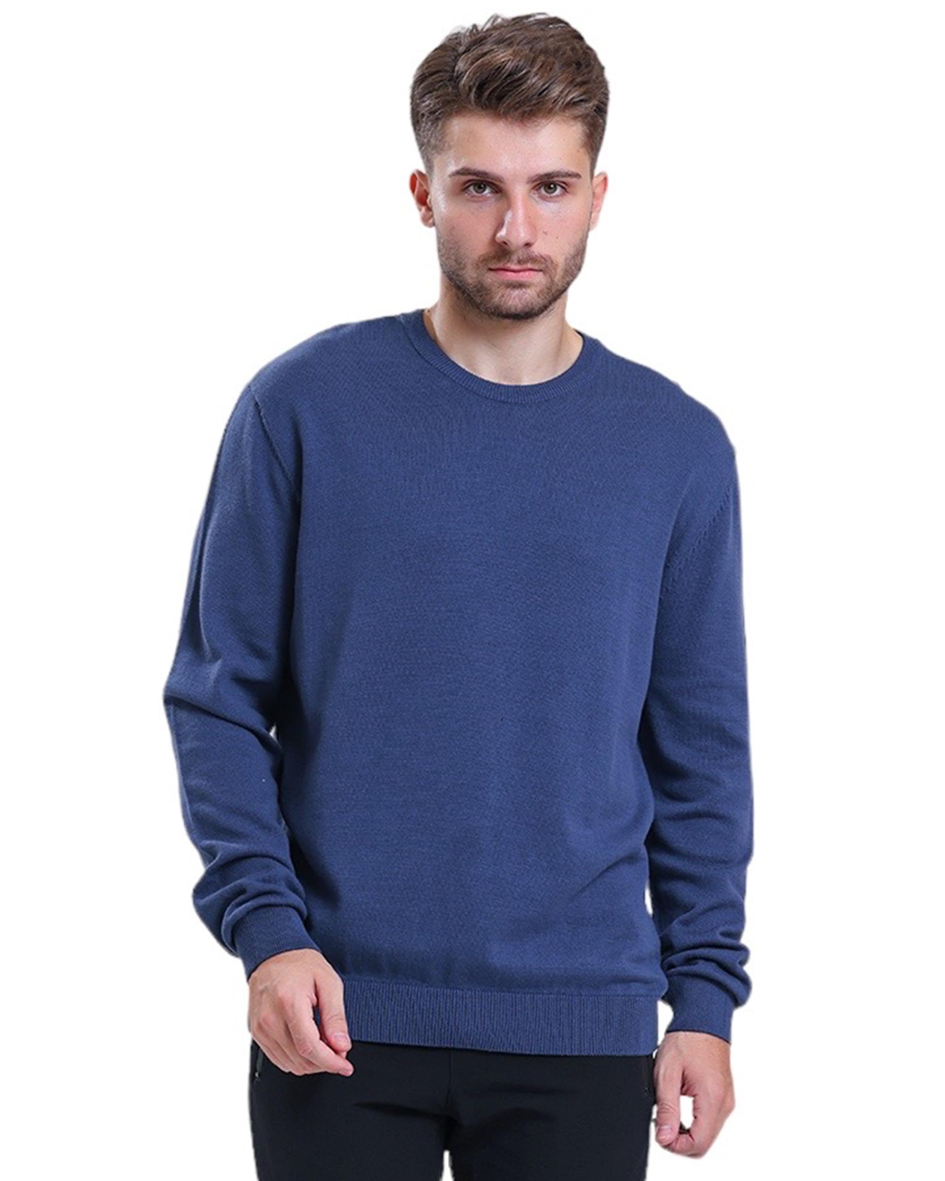 Alse Studio 100% Cotton Crew Neck Long Sleeve Jumper - Indigo - Mens - Size S