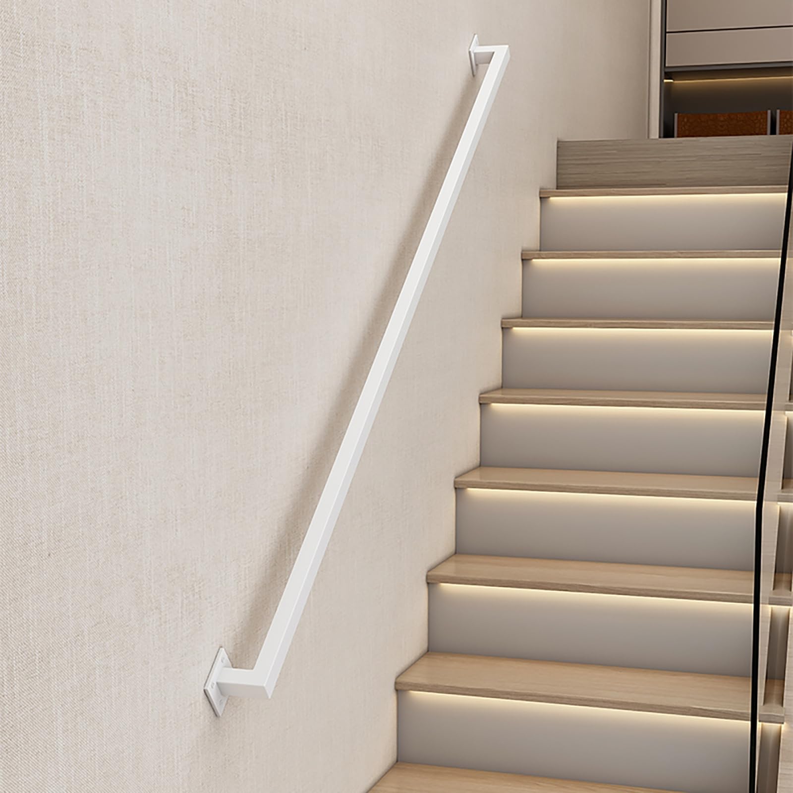 180cm Weiß Treppenrohr-Handlauf,Wand-zu-Wand-Haltegriff für ältere Kinder, Weiß Schmiedeeisen-Handlauf,Antirutsch-Treppenhandlauf - für den Innen- und Außenbe