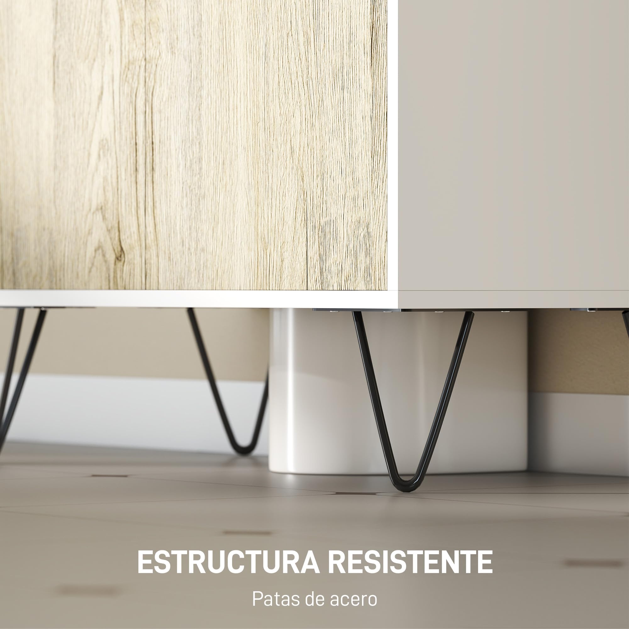 kleankin Mueble para Debajo del Lavabo Madera 60x30x60 cm Roble y Blanco | Armario Bajo Lavabo, Armario de Baño de Suelo, 2 Puertas, Estante, Patas de Acero