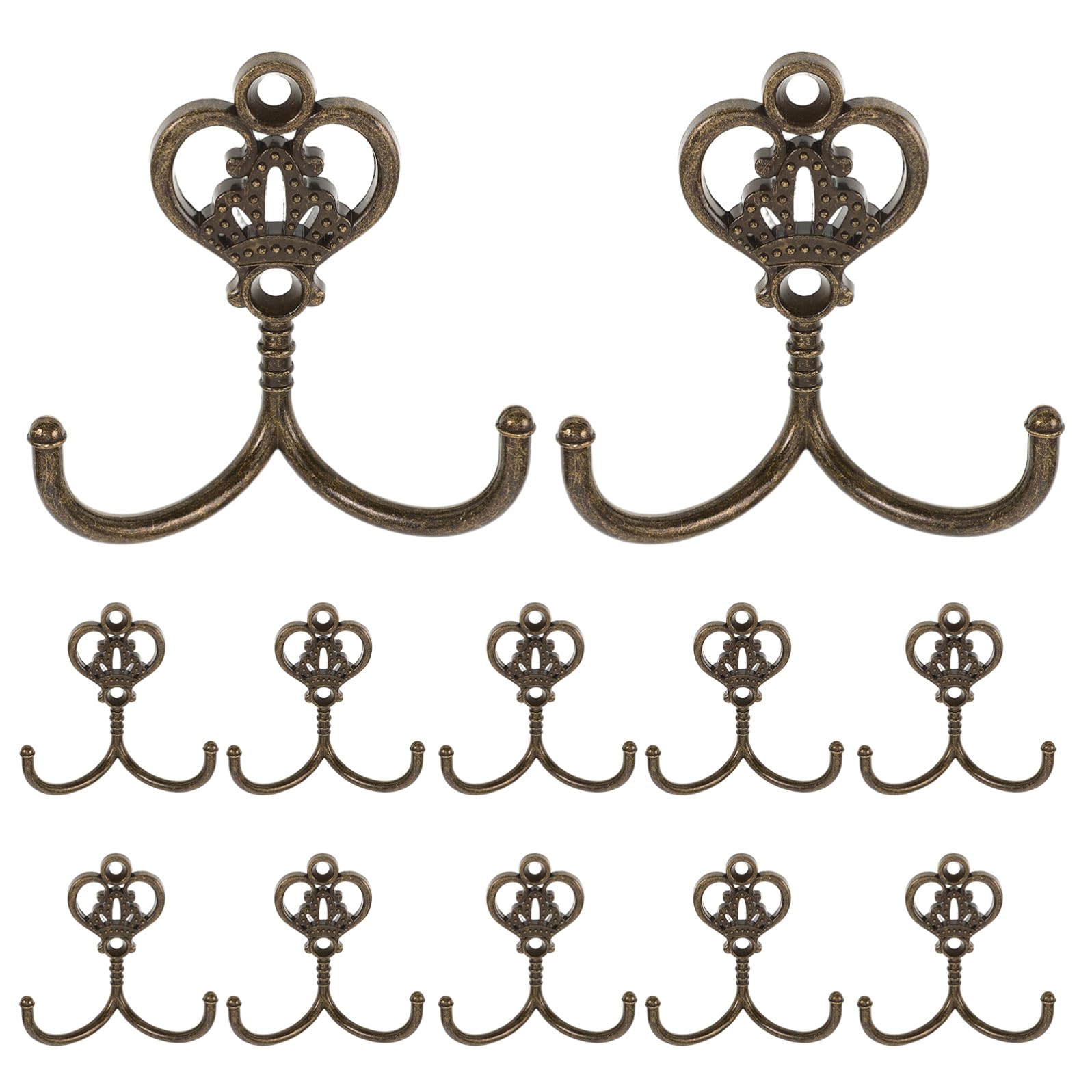12 Ensembles Crochets Muraux Métal Double Fourche Patère Vis Finition Or Antique