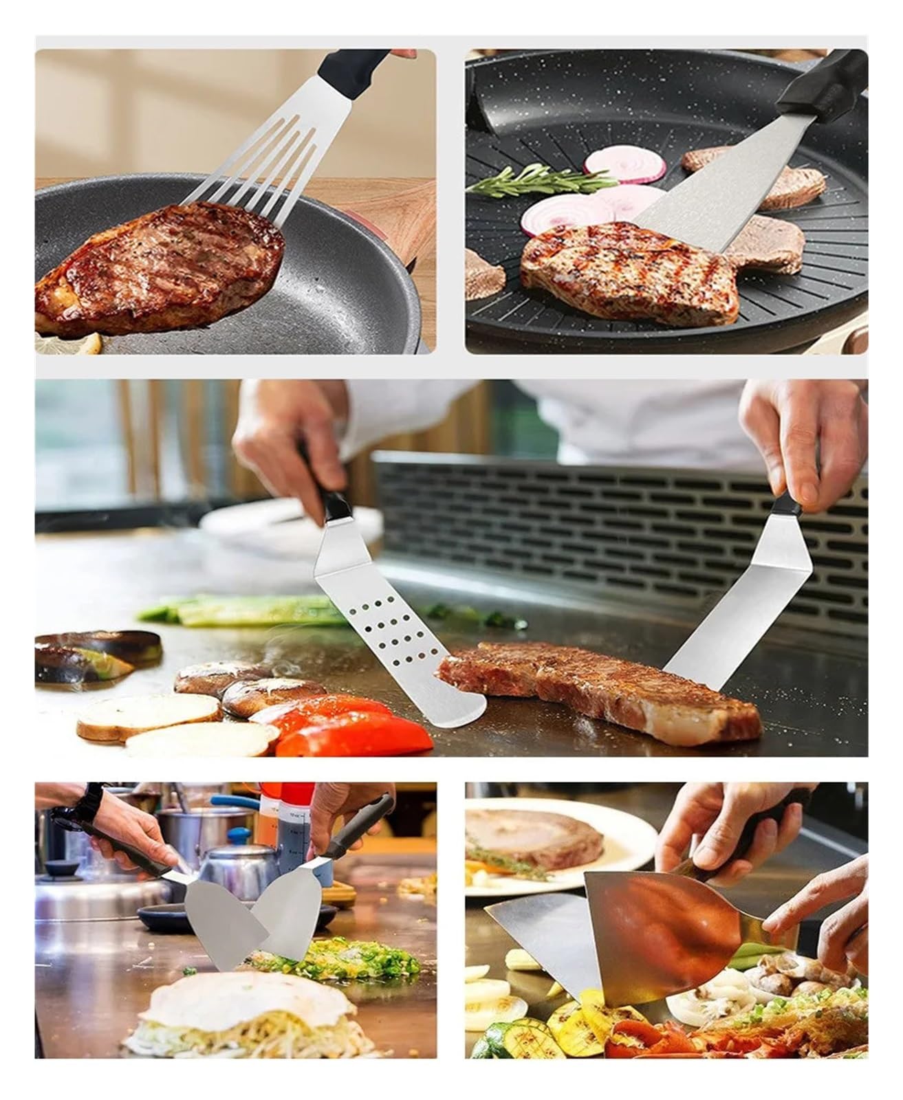 Ensemble d'outils de BBQ, spatules en Acier Inoxydable avec Sac Transport, grattoir for Barbecue Plein air, 6 pièces