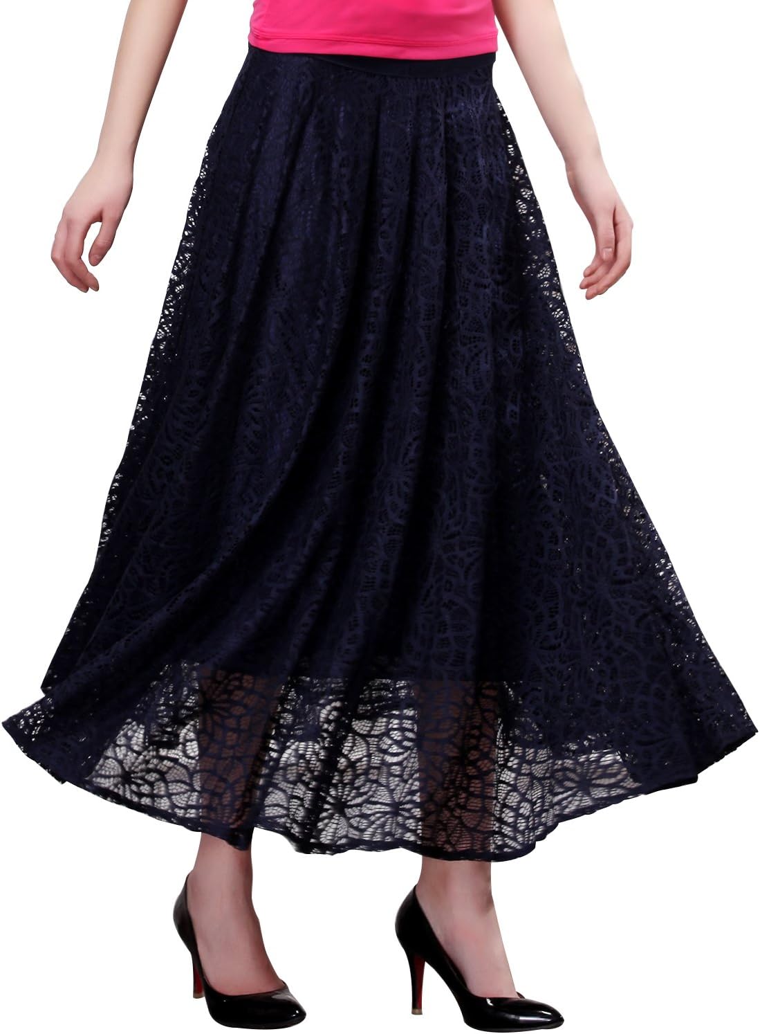 Maxchic Women's Cotton-Blended Elastic Waist Floral Lace Maxi Skirt X10770Y14C