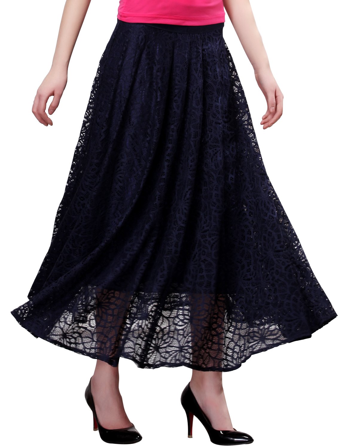 Maxchic Women's Cotton-Blended Elastic Waist Floral Lace Maxi Skirt X10770Y14C
