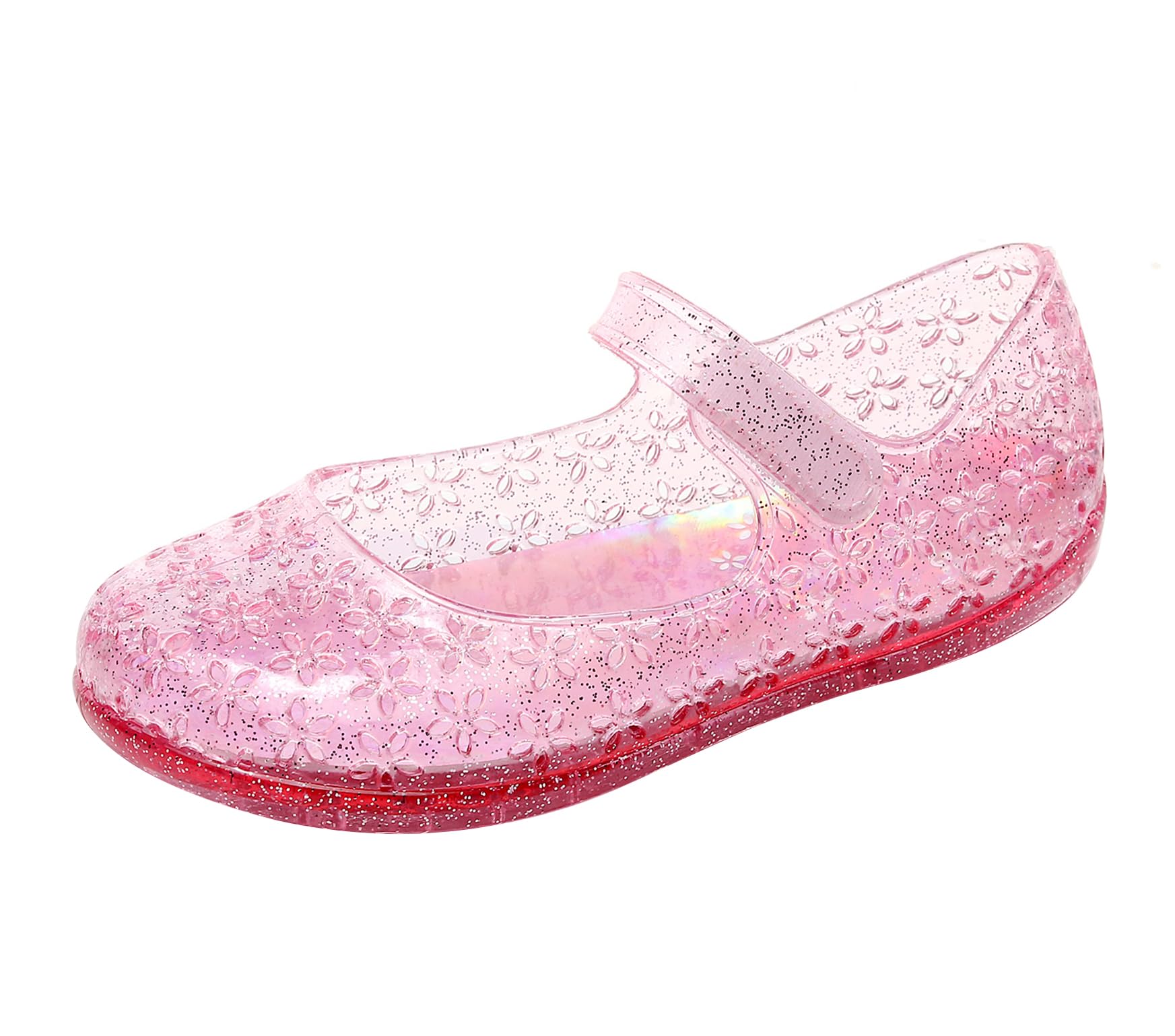 Princess Dress Sandals Jelly Shoes for Toddler Girls Size 8, Blue Bird Nest Layered Lines Mary Jane Flats Childrens Clear Glitter with Hollow-Carved