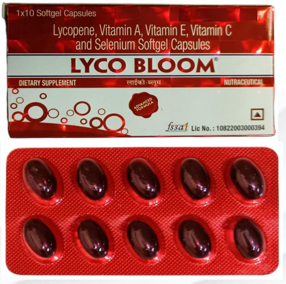 New Lyco Bloom Lycopene, Vitamin A, E, C and Selenium Softgel Capsules, 10 Count, Dietary Supplement