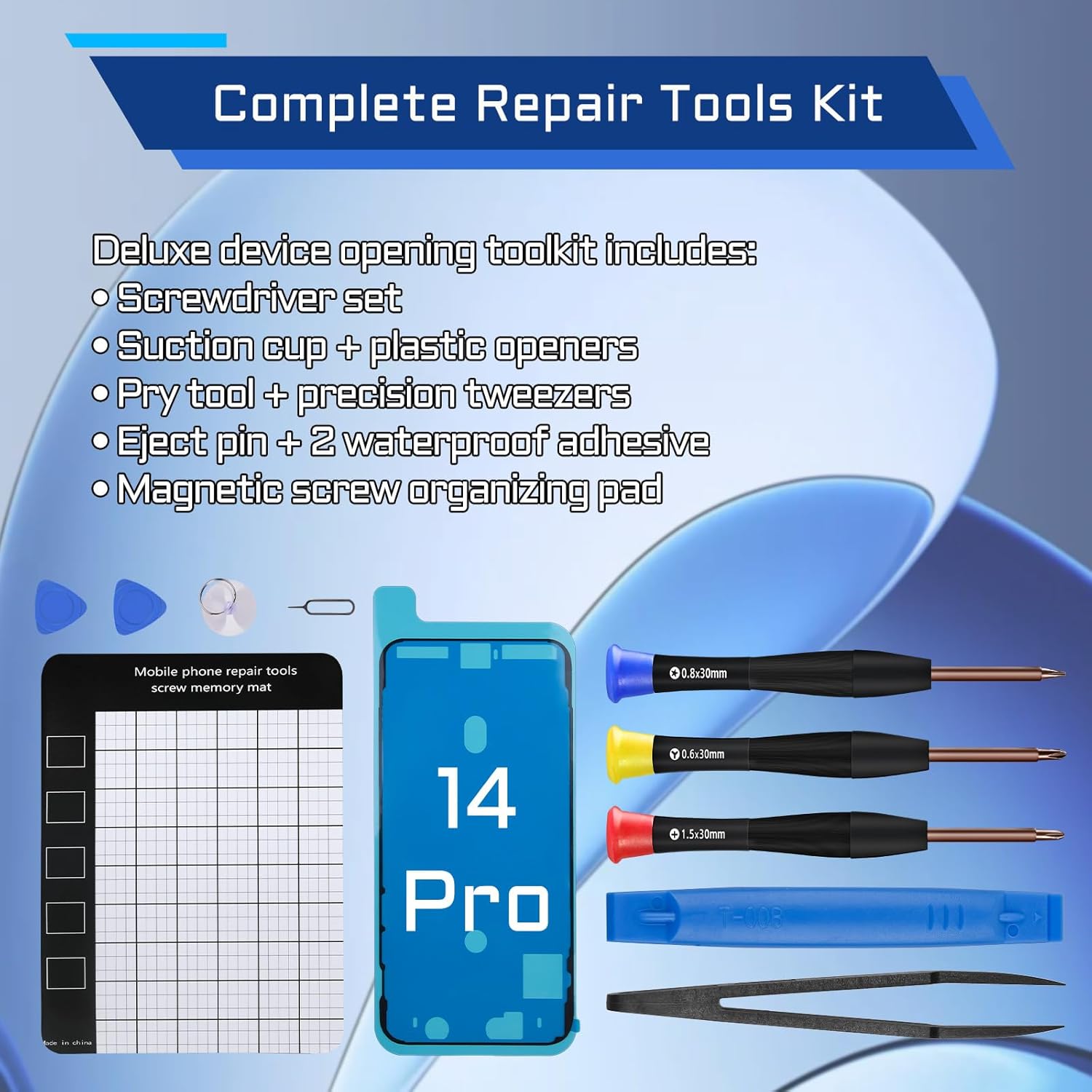 for iPhone 14 Pro Front Facing Camera Replacement Selfie Camera 14pro OEM 12MP Front Camera Flex Cable Module Light Receiver Repair with Fix Tools Kit A2650 A2889 A2890 A2891 A2892