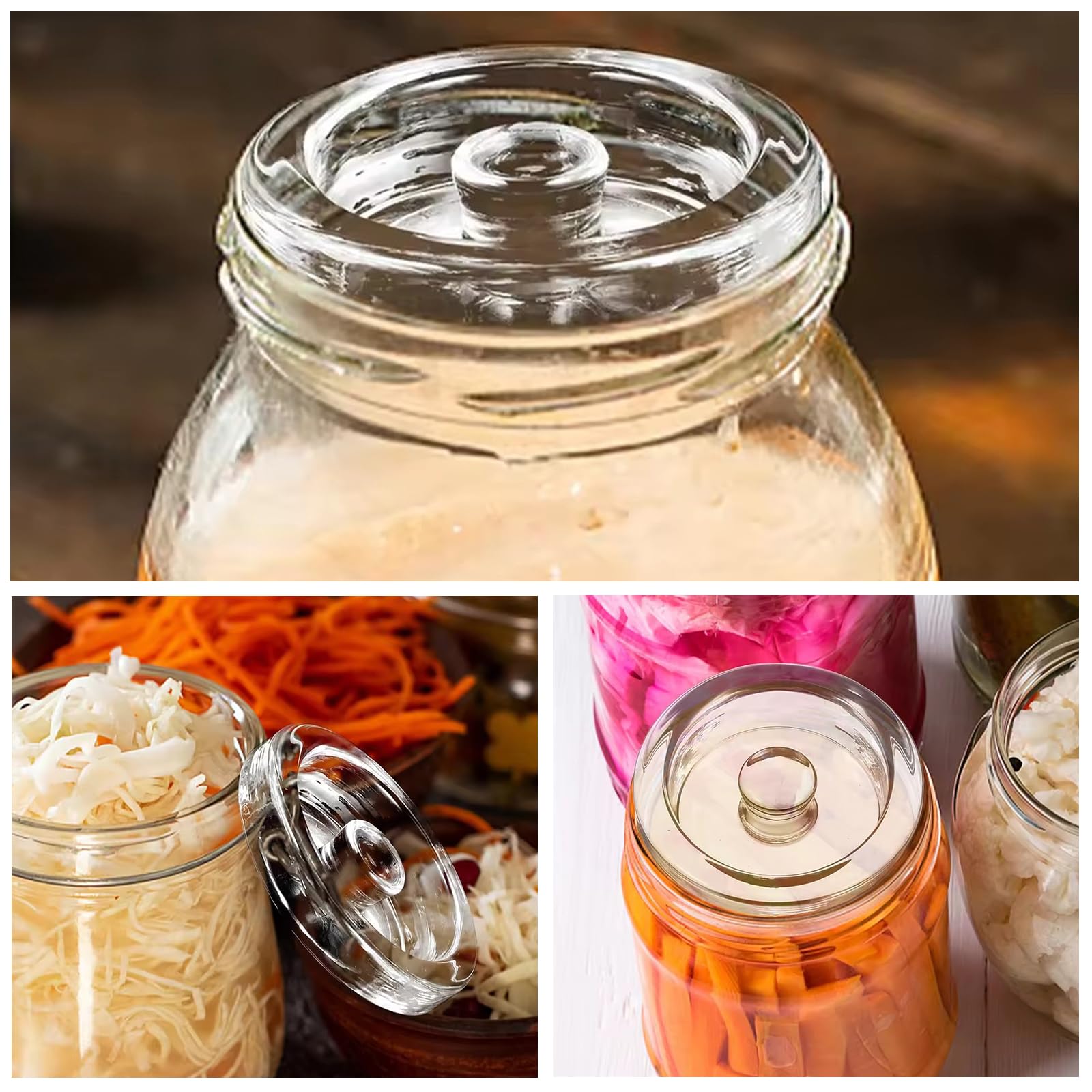 Pesos de Fermentación de Vidrio 7cm, Juego de 4 Piezas con Mangos Ranurados para Chucrut, Kimchi, Encurtidos