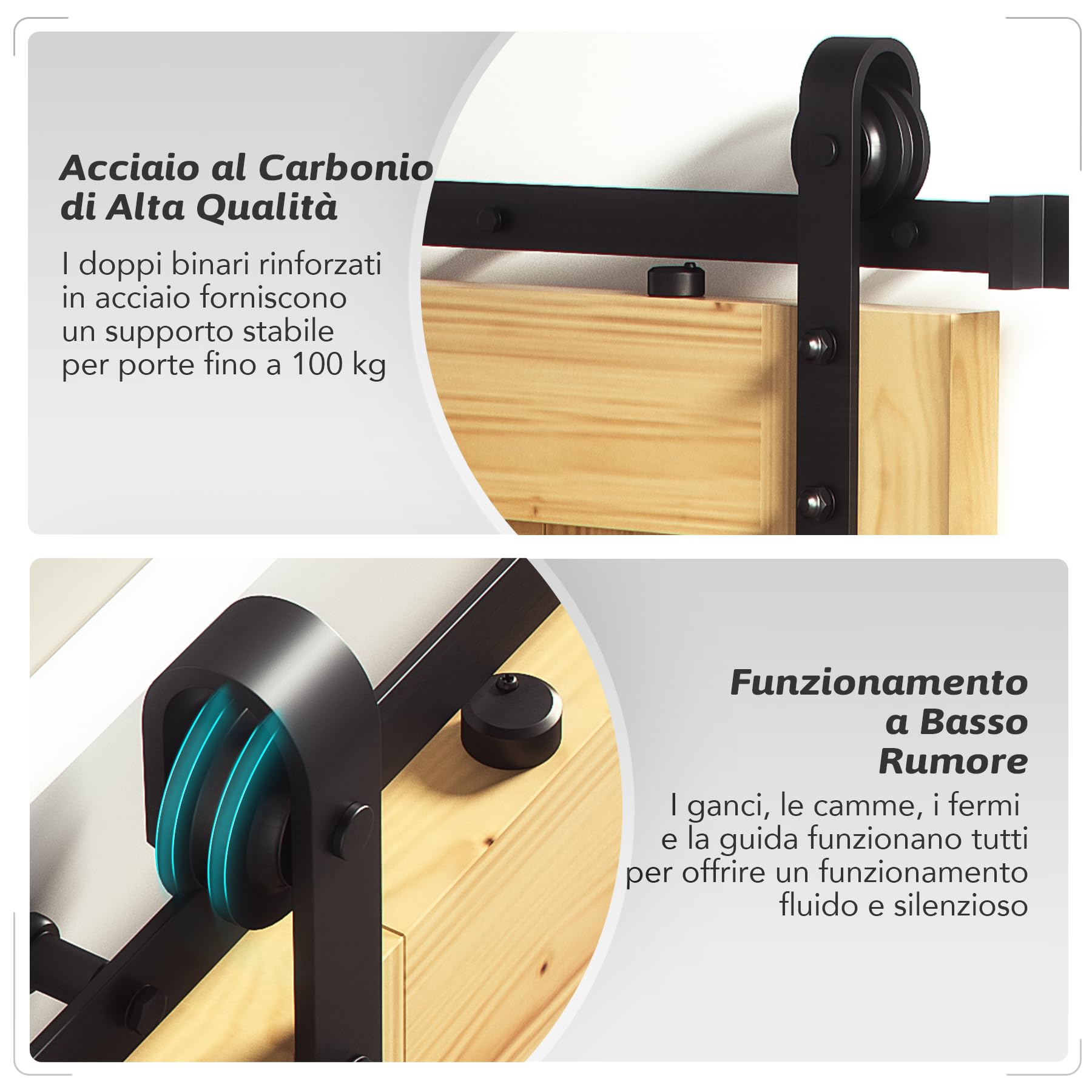 CO-Z 6FT/183CM Kit per Porta Scorrevole Binario Hardware per Sistema Ante Scorrevoli Set Guide di Scorrimento per Porta in Legno Kit di Ferramenta per la Porta (6FT 183cm)
