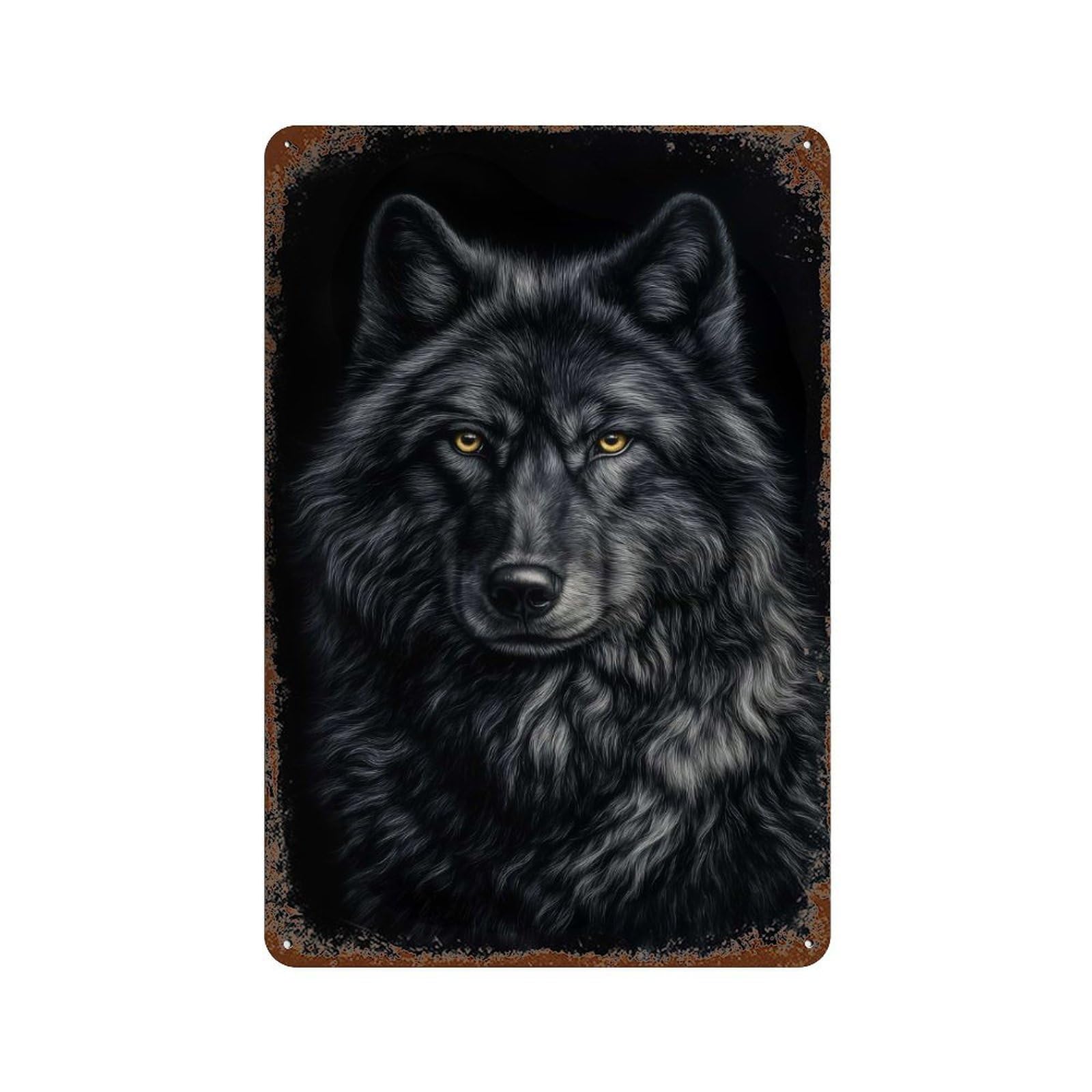 Majestic Black Wolf Portrait Rust Effect Tin Sign 11.8"x7.9", Industrial Home Decor for Bistro, Counter And Cafe Decor