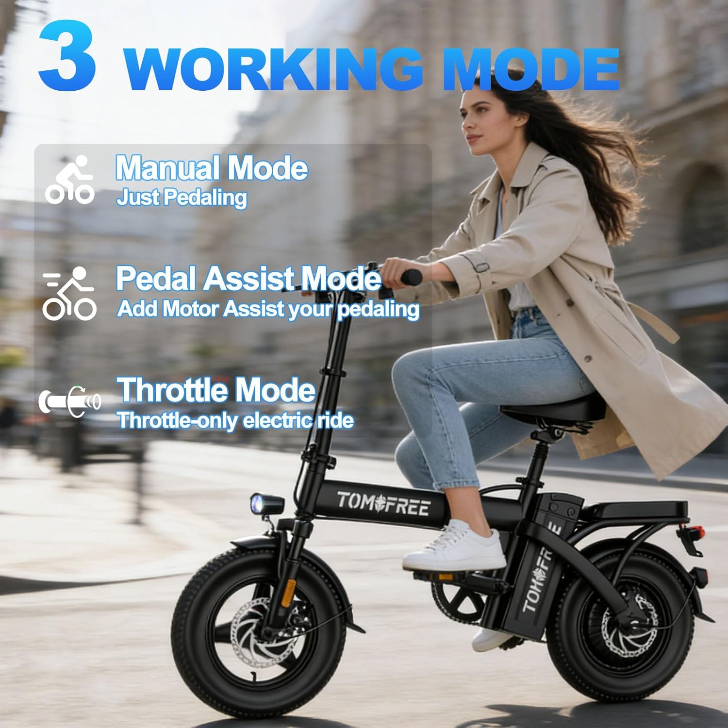 Tomofree 750W Peak Electric Bike for Adult, 20-25MPH/25-35 Miles Electric Bicycle, 14" Folding E Bike, 48V 20Ah Removable Battery, PAS Control, Commuter E-Bike for Adults and Teens