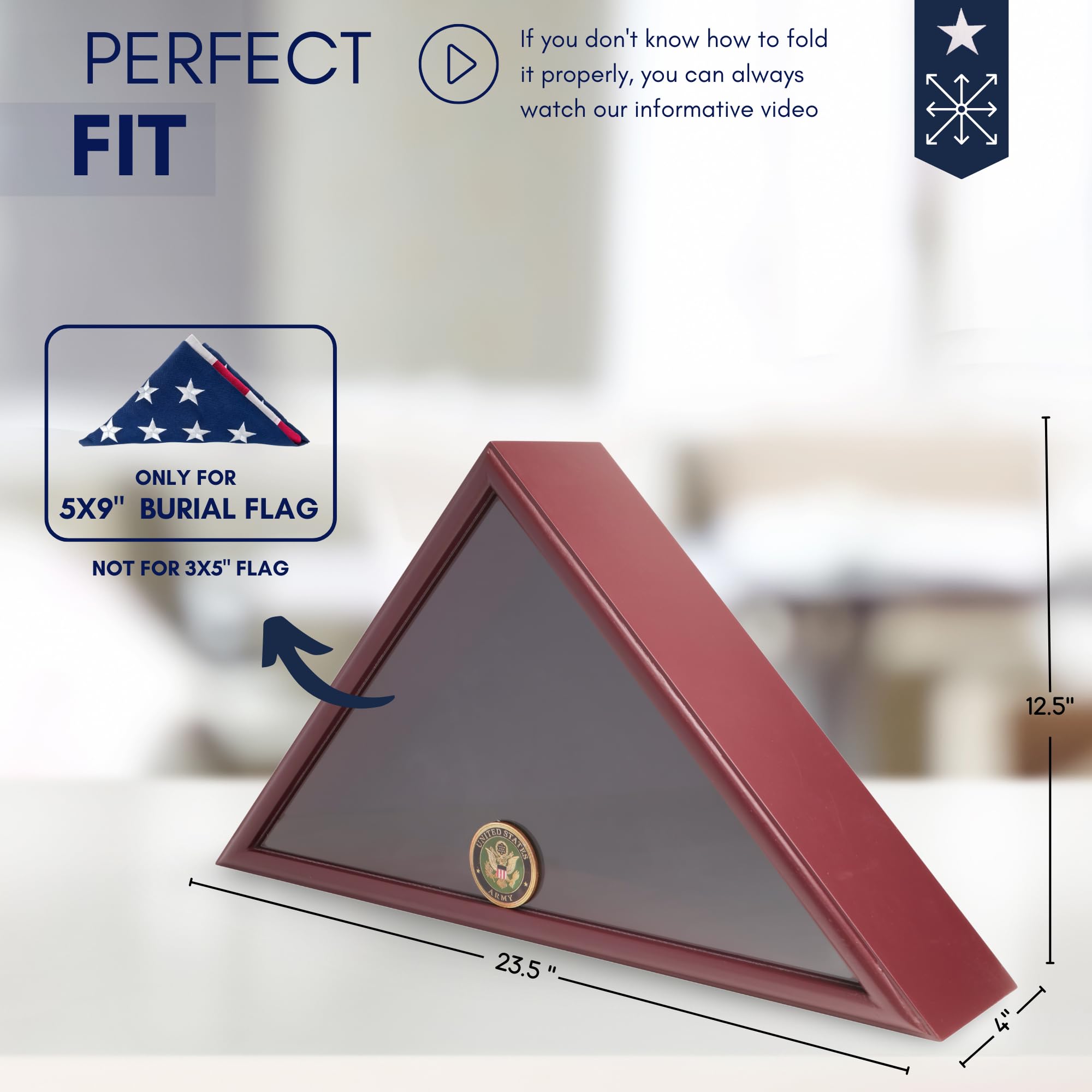 DECOMIL - American Veteran Burial Flag Display Case, Casket Flag Stand, Flag Box Display Case for Burial Flag, for 5