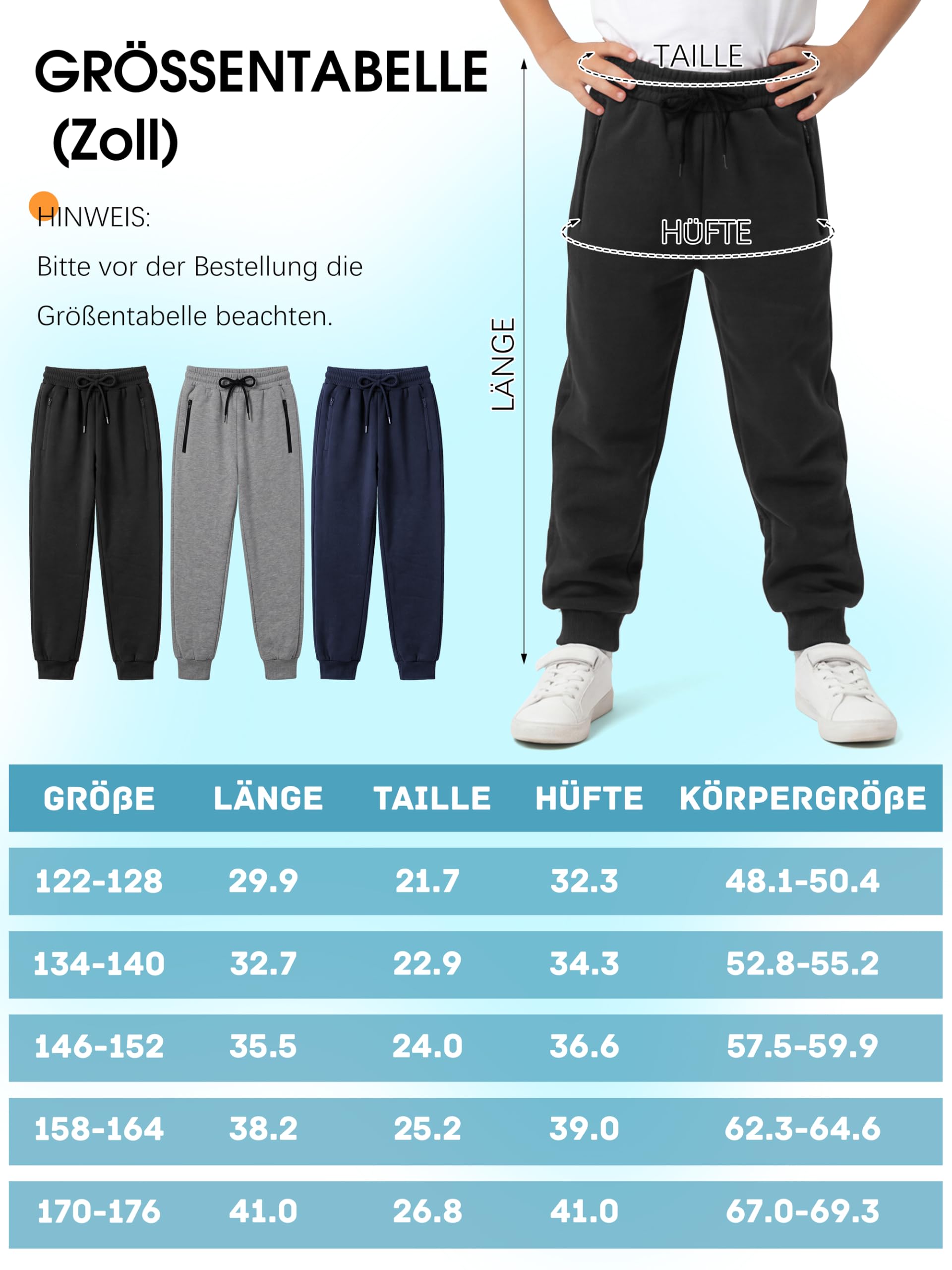 Ruisita Lot de 3 pantalons de survêtement en polaire pour garçons avec poches et cordon de serrage