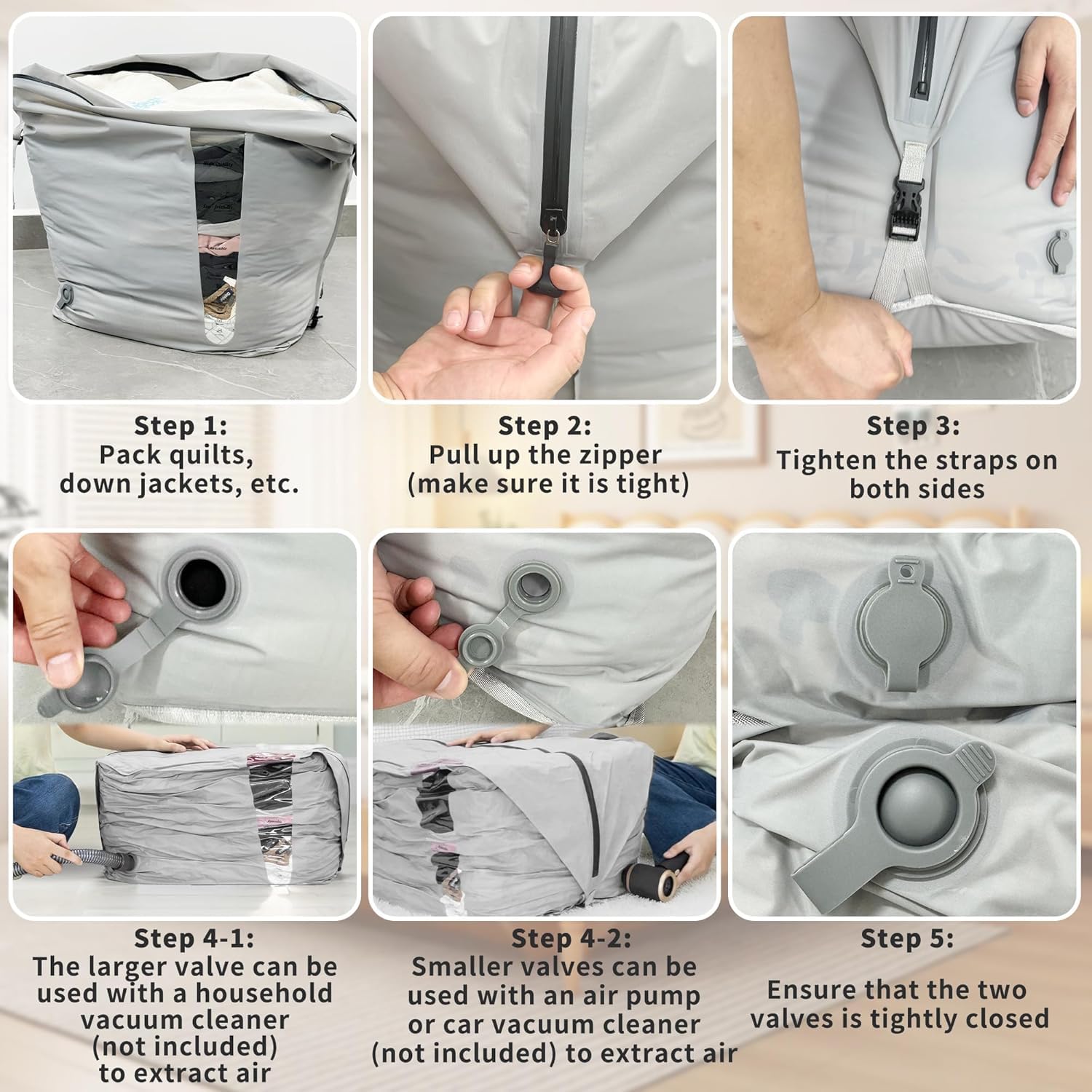 EULANT Grandes Bolsas de Nailon al Vacío para Ropa con Cremallera Hermética IP67, Bolsa de Compresión al Vacío Impermeable para Edredones/Mantas/Ropa de Cama, Reutilizable & Ahorra Espacio