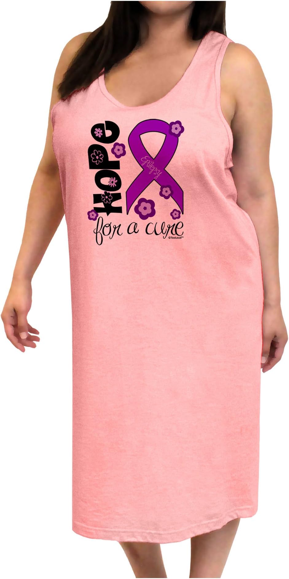Hope for a Cure - Purple Ribbon Epilepsy - Flowers Adult Tank Top Dress Night Shirt
