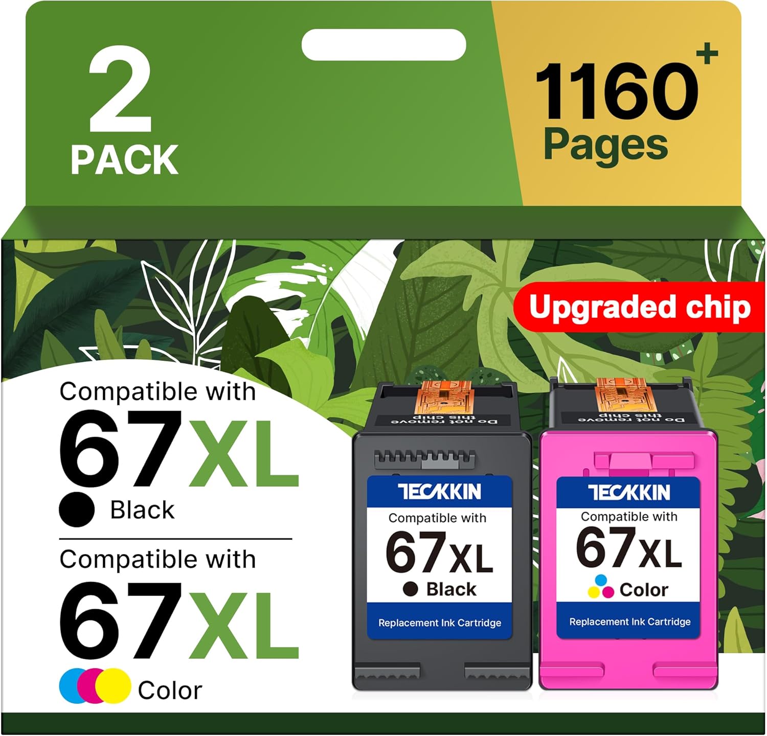 67XL Ink Cartridge Black/Color Combo Pack Replacement for HP Ink 67 67XL Printer Ink Works for HP DeskJet 2827e 4227e 2755e 2855e 2800 4155e 2755 2852e Envy 6055e 6000 6455e(2 Pack) 1 Black 67XL, 1 Tri-color 67XL