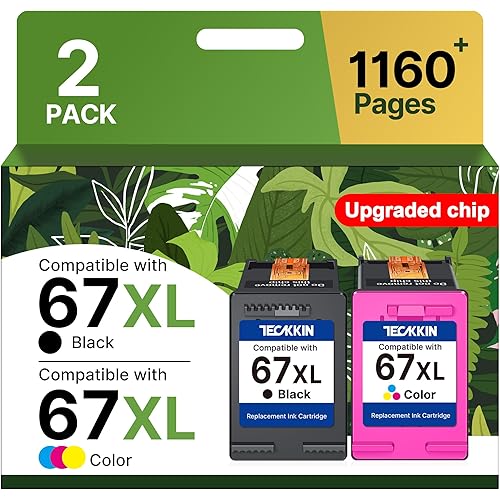67XL Ink Cartridge Black/Color Combo Pack Replacement for HP Ink 67 67XL Printer Ink Works for HP DeskJet 2827e 2755e 2700 2855e 2800 4155e 2755 2852e Envy 6055e 6000 6455e (2 Pack)