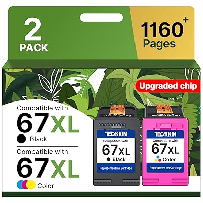 67XL Ink Cartridge Black/Color Combo Pack Replacement for HP Ink 67 67XL Printer Ink Works for HP DeskJet 2827e 2755e 2700 2855e 2800 4155e 2755 2852e Envy 6055e 6000 6455e (2 Pack)