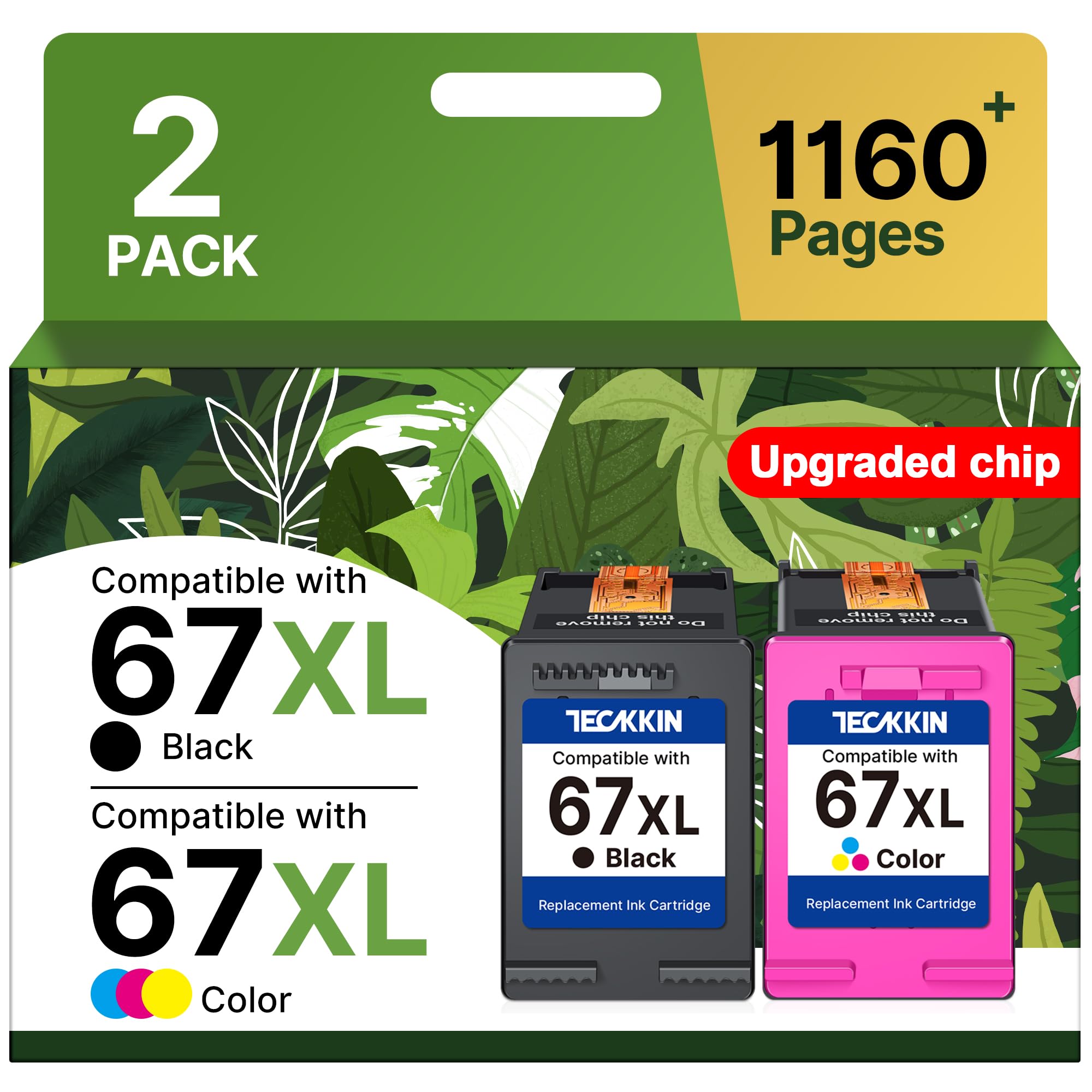 67XL Ink Cartridges Black/Color Combo Pack Replacement for HP Ink 67 67XL Printer Ink Works for HP DeskJet 2855e 2800e 2755e 2827e 4255e 4227e 4155e 2755 2852e Envy 6055e 6000 6455e (2 Pack) ClimatePartner certified