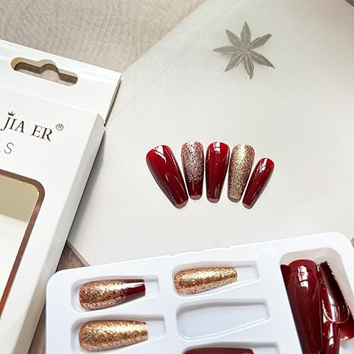 Miniatura 4 de 24 piezas de uñas postizas a presión degradadas de ataúd de longitud media, uñas acrílicas de cobertura completa, uñas postizas artificiales