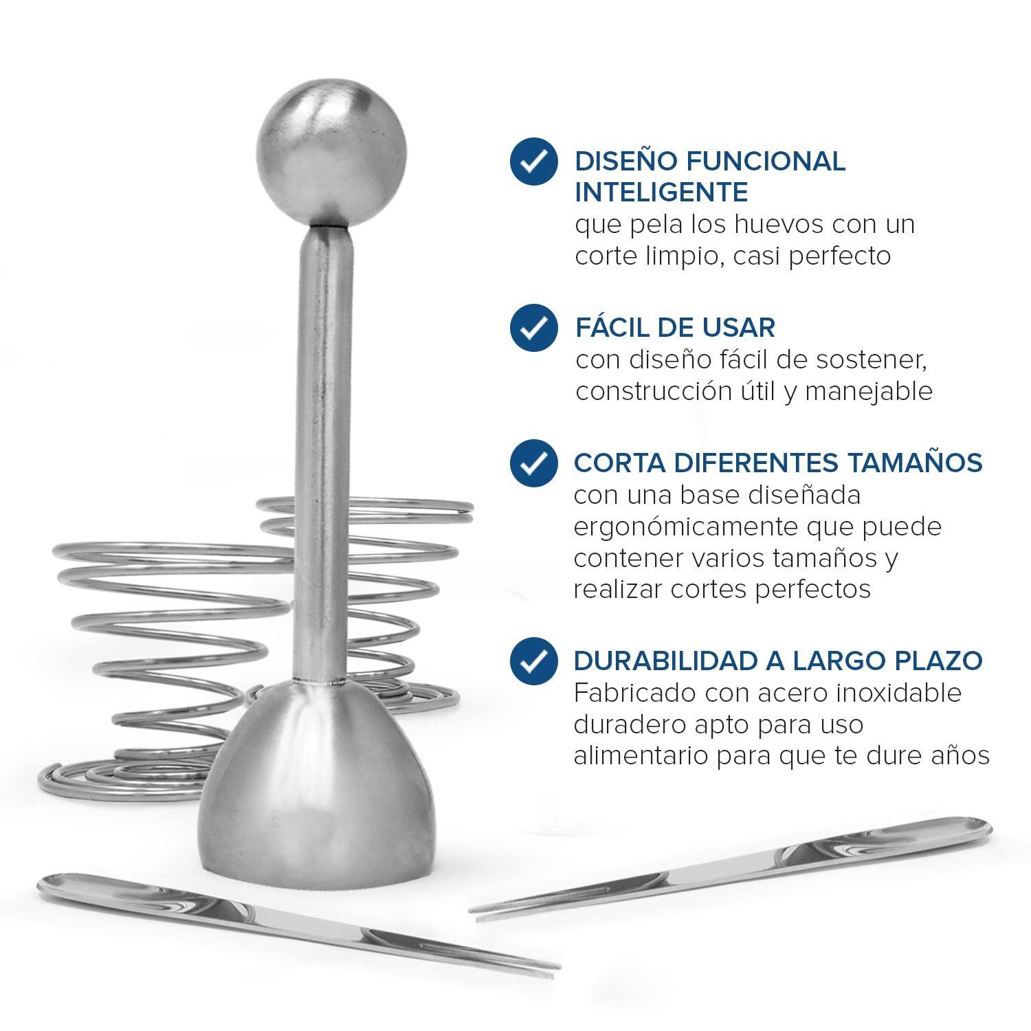 Joeji's Kitchen Abridor Separador de cáscara de Huevo de Acero Inoxidable Shell Cracker para Huevos hervidos Duros or Blandos con Accesorios de Cocina adicionales 2 Tazas de Huevo y 2 cucharas