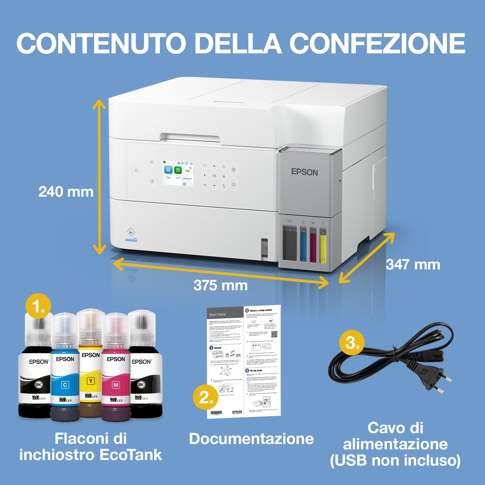 Epson EcoTank ET-3956 Stampante con Serbatoi D’inchiostro | Home Office | Wi-Fi | A4 | Fronte/Retro Stampa, Copia, Scansione | Display LCD 6.1 cm | ADF Da 30 Fogli | 3 Anni D'Inchiostro Inclusi