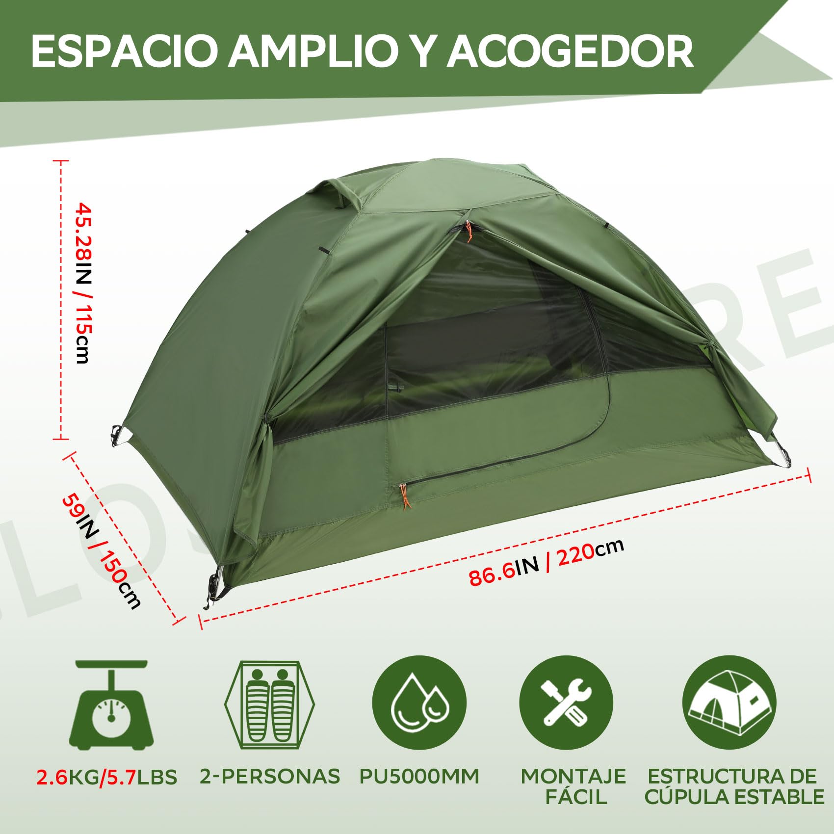 Clostnature Tienda de Campaña 1/2/3/4 Personas - Impermeable Ligero Acampar Tienda de Doble Capa, 3 Estaciones, Fácil de Instalar, Ideal para Senderismo, Camping y Actividades al Aire Libre
