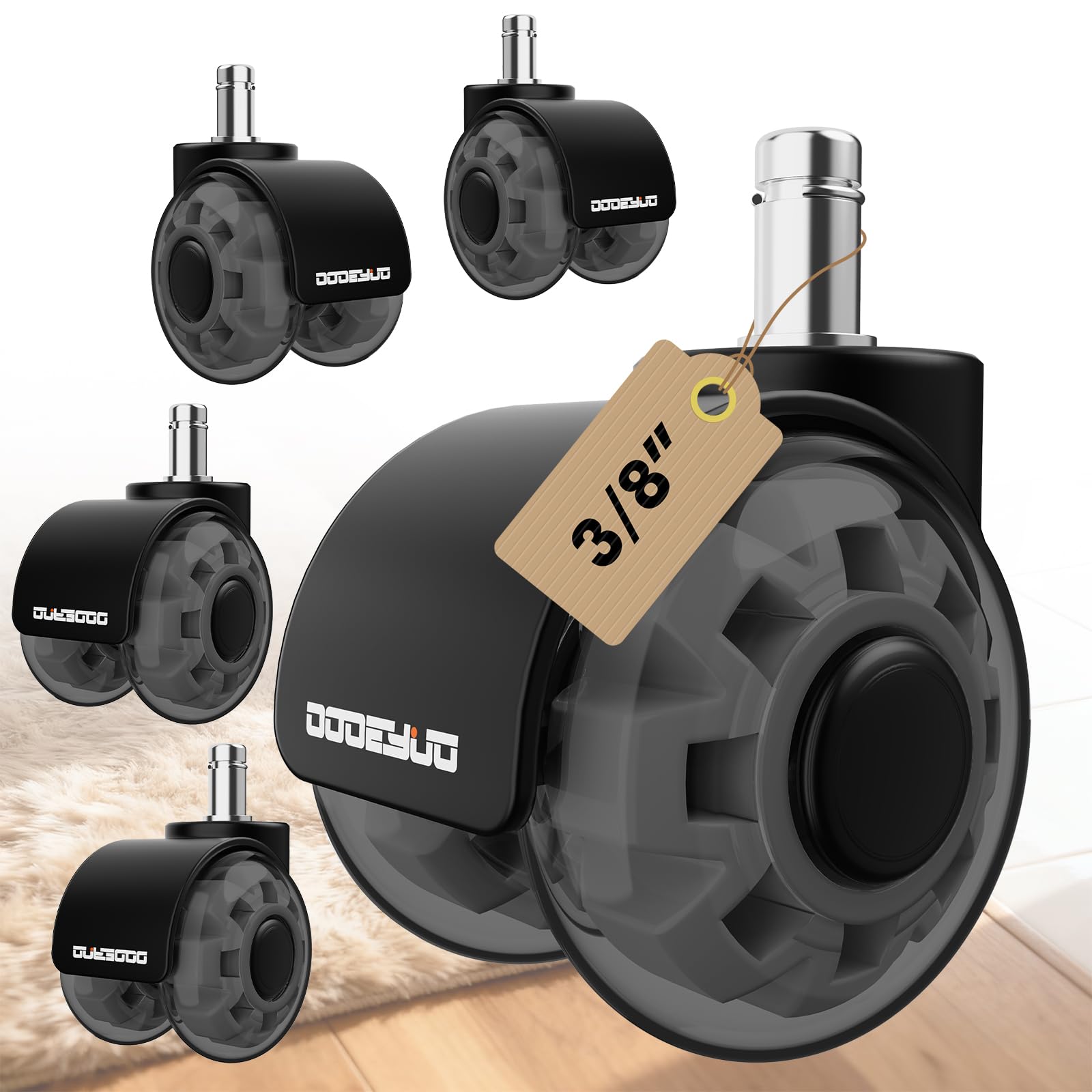 2 Inch Office Chair Wheels for IKEA,3/8-7/8 Stem,TPU Caster Wheels Set of 5, Heavy Duty, Silent, Smooth Rolling, Double Bearings, 880LB Capacity,