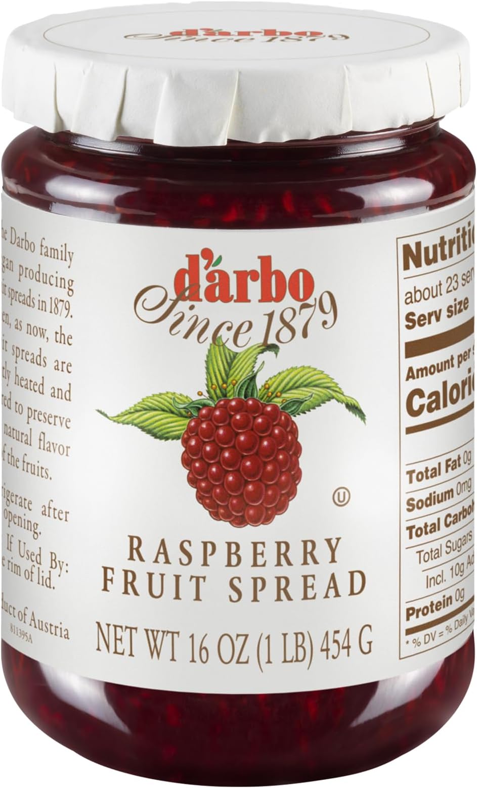 d'arbo d' arbo all natural fruit spread, raspberry, 16 oz