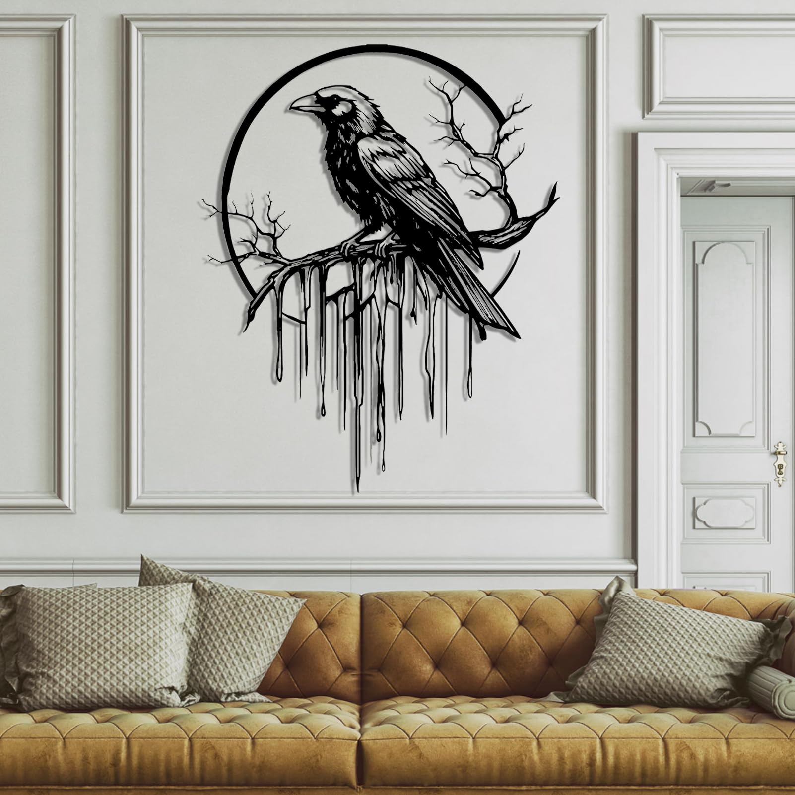 Crow Metal Wall Decor, Raven Wall Art, Large Gothic Raven Decor Hangings, Bird Wall Decor, Metal Tree Branch Decor, Ravens Sign, Raven Art for Living