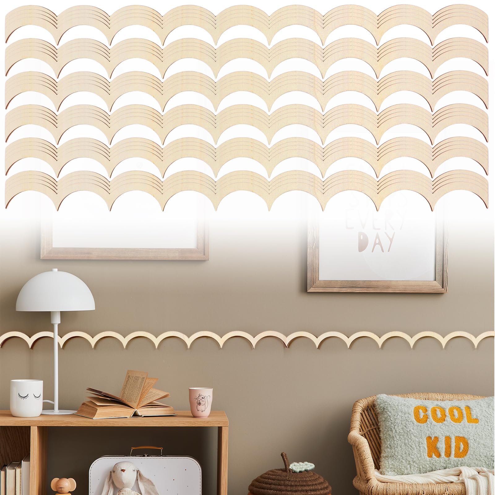 24Pcs Unfinished Scalloped Decorative Wood Trim, 15.75 Inch Wavy Wood Molding Cute DIY Moulding Trim for Home Wall Cabinet Shelf and Window Door Decor