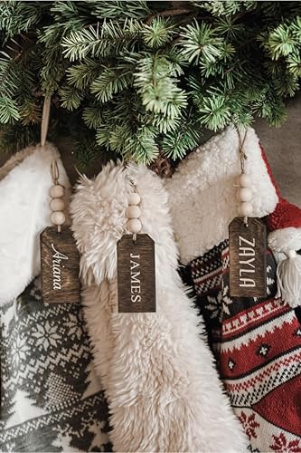 Beaded Wooden Name Tag - Personalized Christmas Stocking Tags