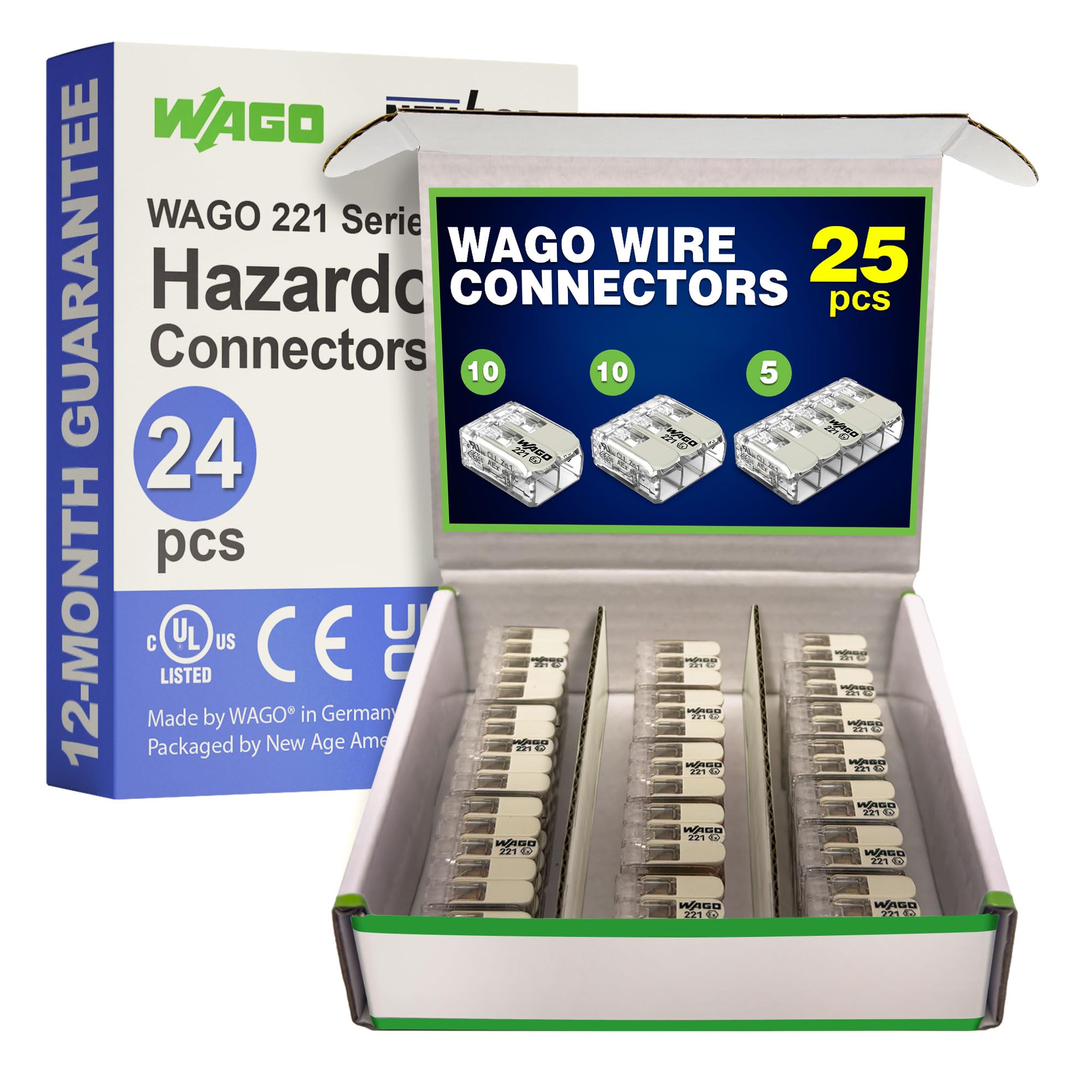 やこ WAGO 221 Series 25pc Compact Splicing Wire Connectors