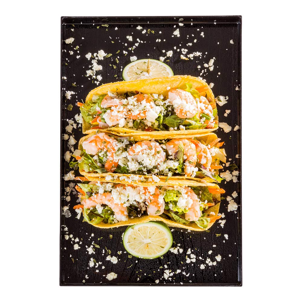 Black Rectangular Plate, Food Tray, Plate with Raised Sides - Wood Grain Pattern - 10.6" x 7.1" - 25ct Box - Restaurantware