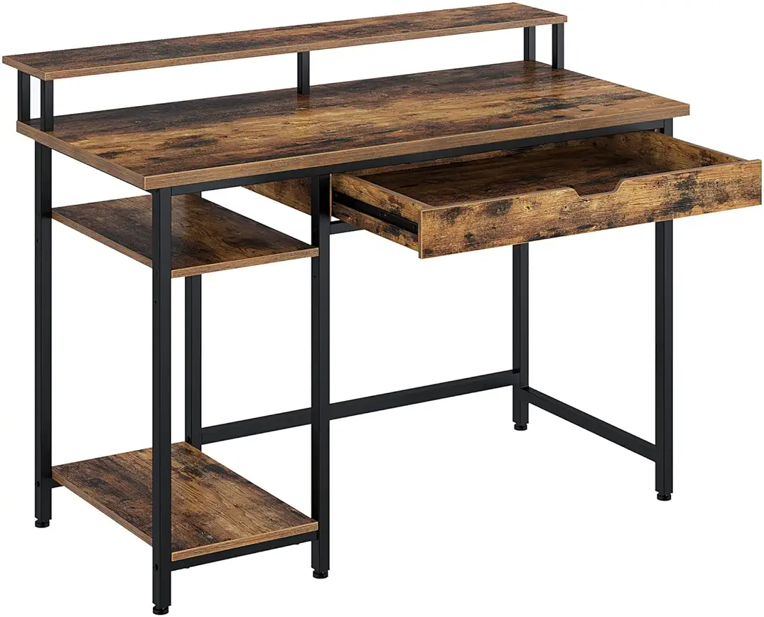 Rolanstar 39" Computer Desk with Monitor Stand and Drawer, Rustic Brown, Stable Metal Frame