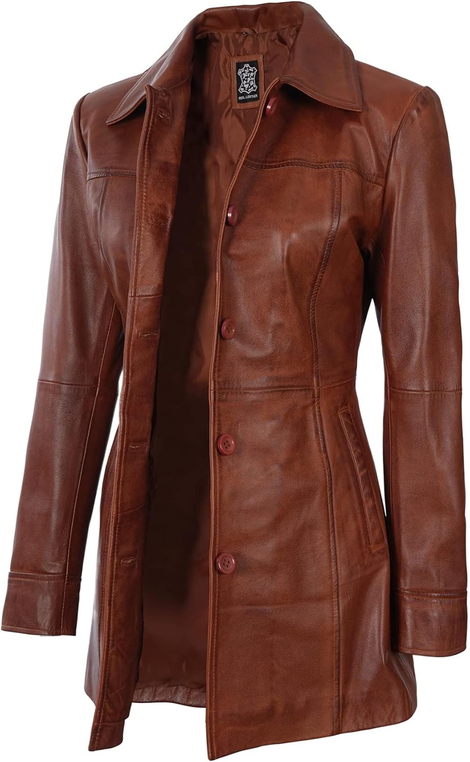 Decrum Leather Coats for Women - Carcoat Style Winter Fashion Womens Long Leather Jackets